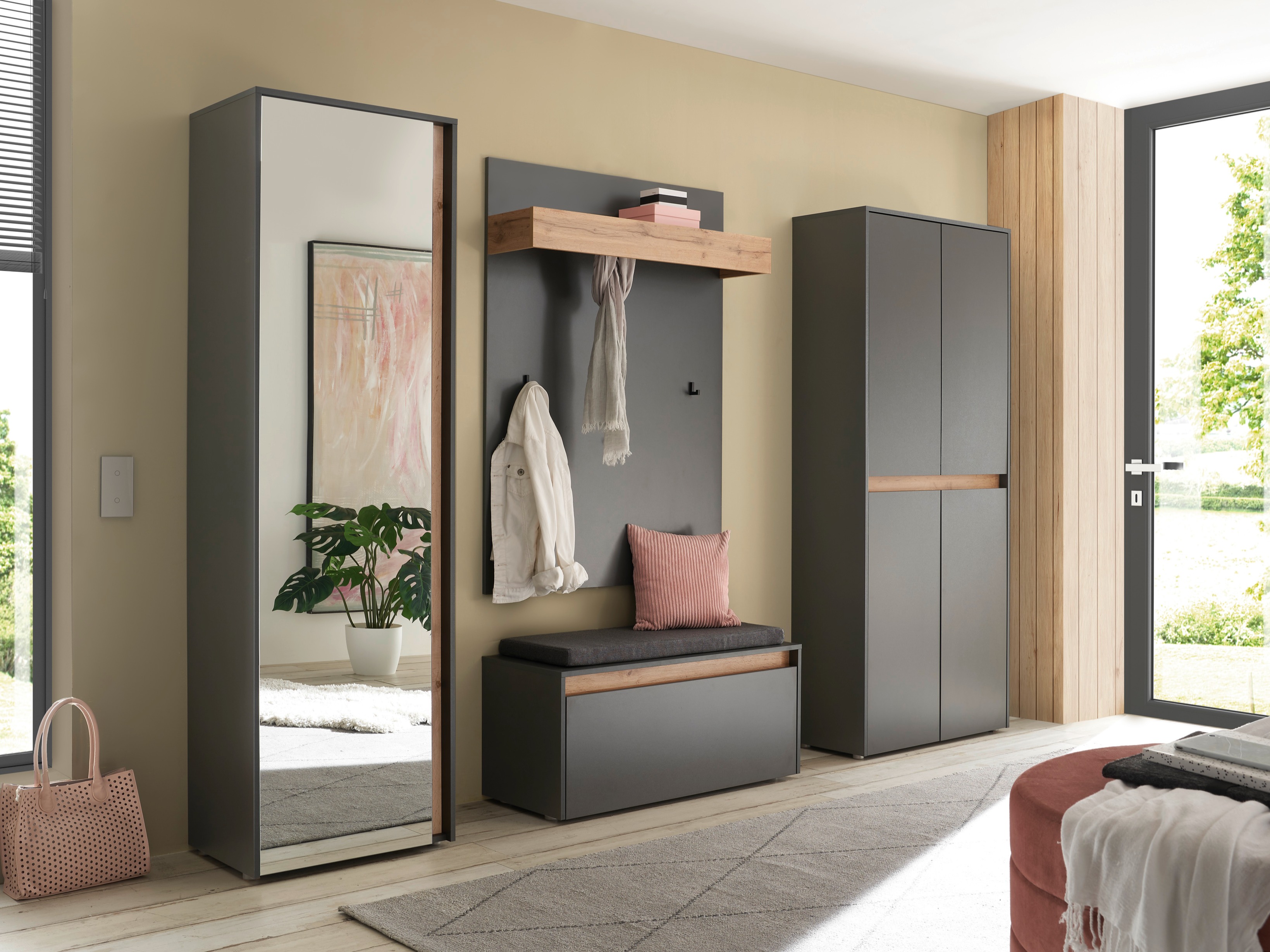Előszoba garnitúra Elbsori 177 (Antracit + Wotan tölgy)