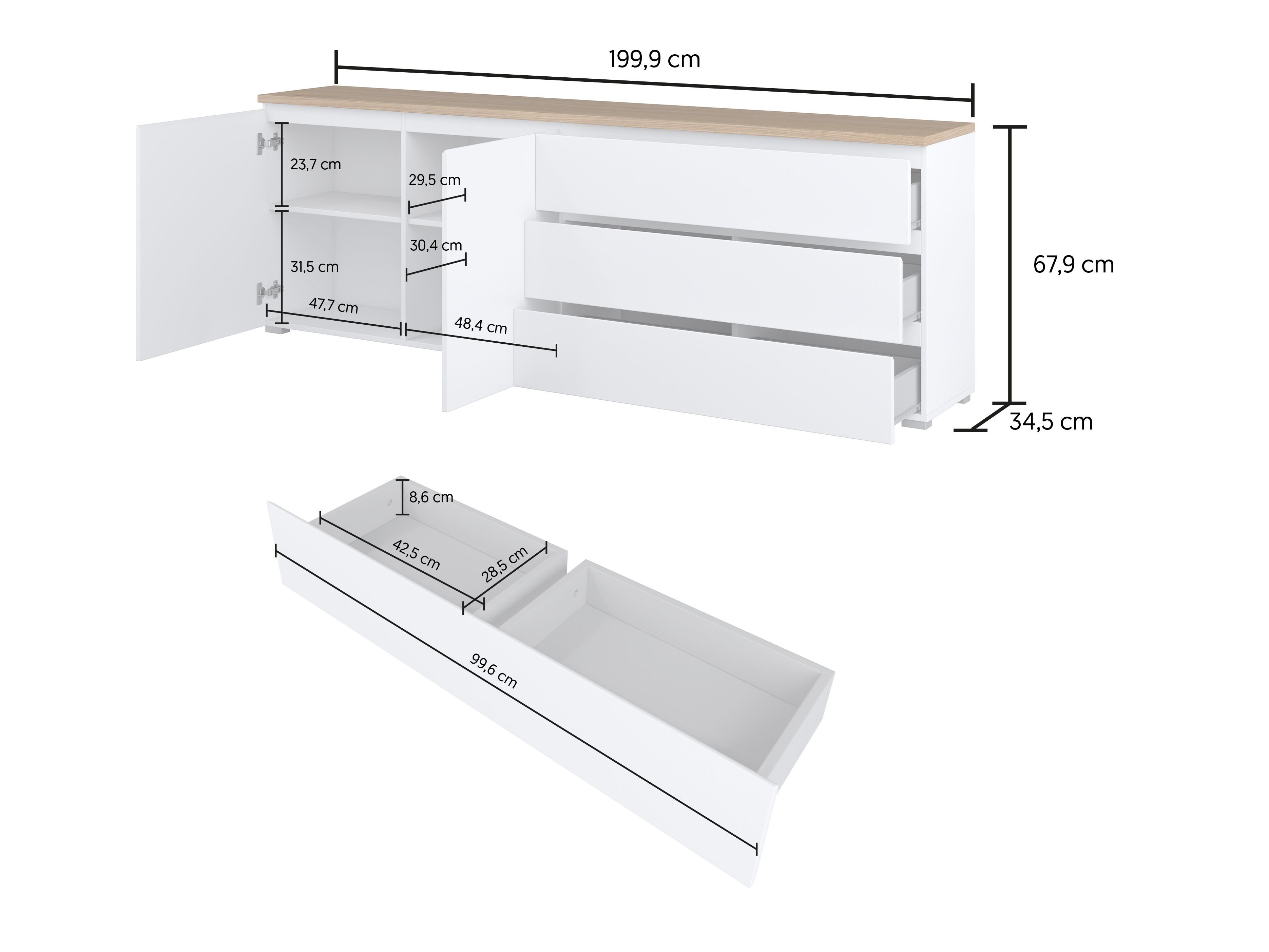 Komód Baletu 107 (Fehér + Tölgy)