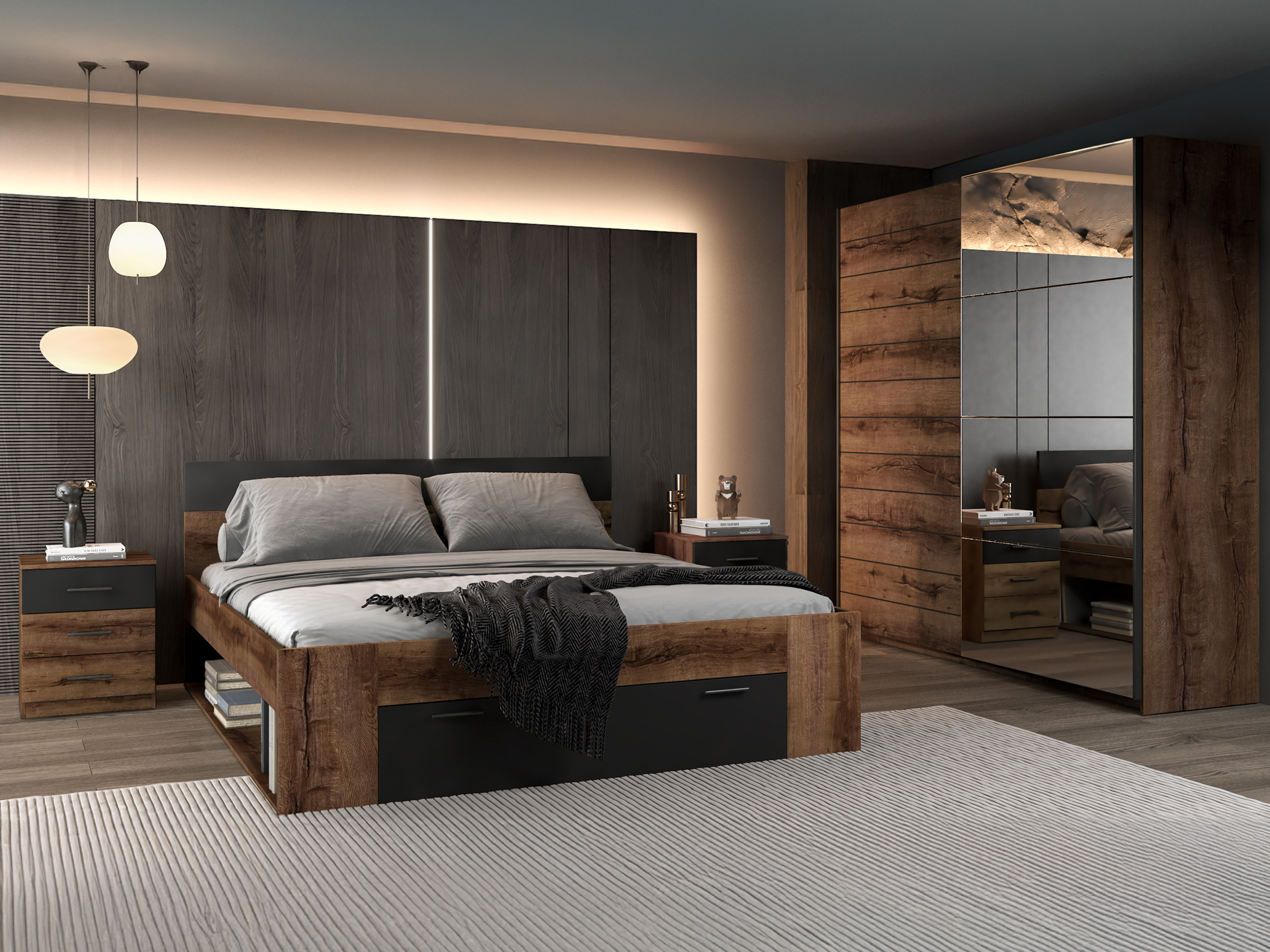 Éjjeliszekrény Melvele 100 (Monastery tölgy + Fekete)