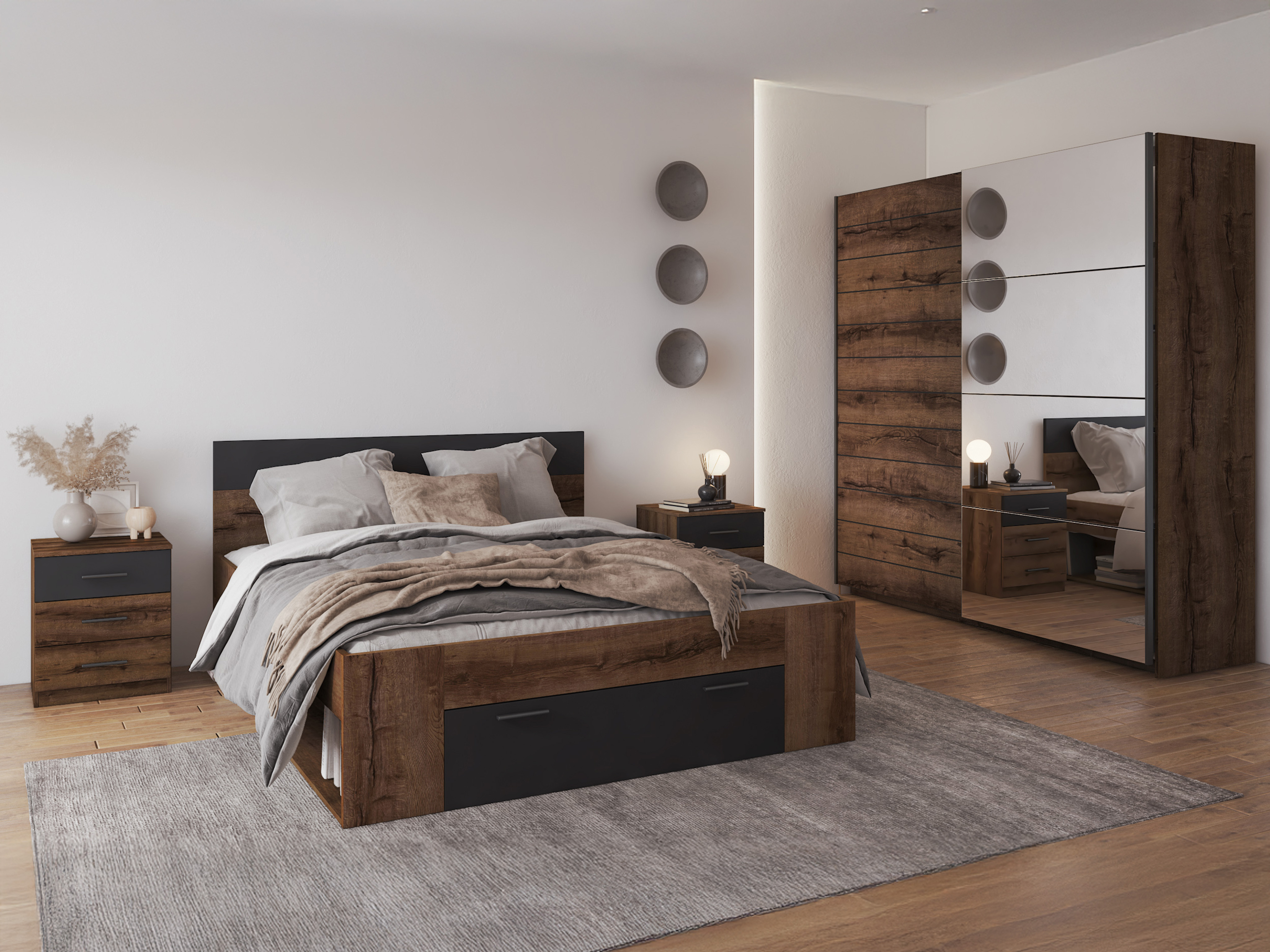 Éjjeliszekrény Melvele 100 (Monastery tölgy + Fekete)