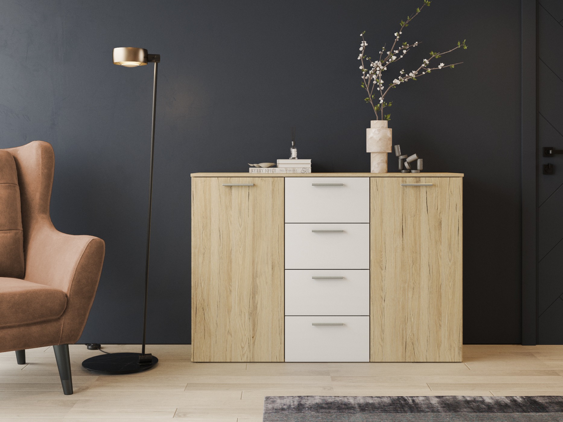 Komód Melvele 101 (San remo tölgy + Fehér)