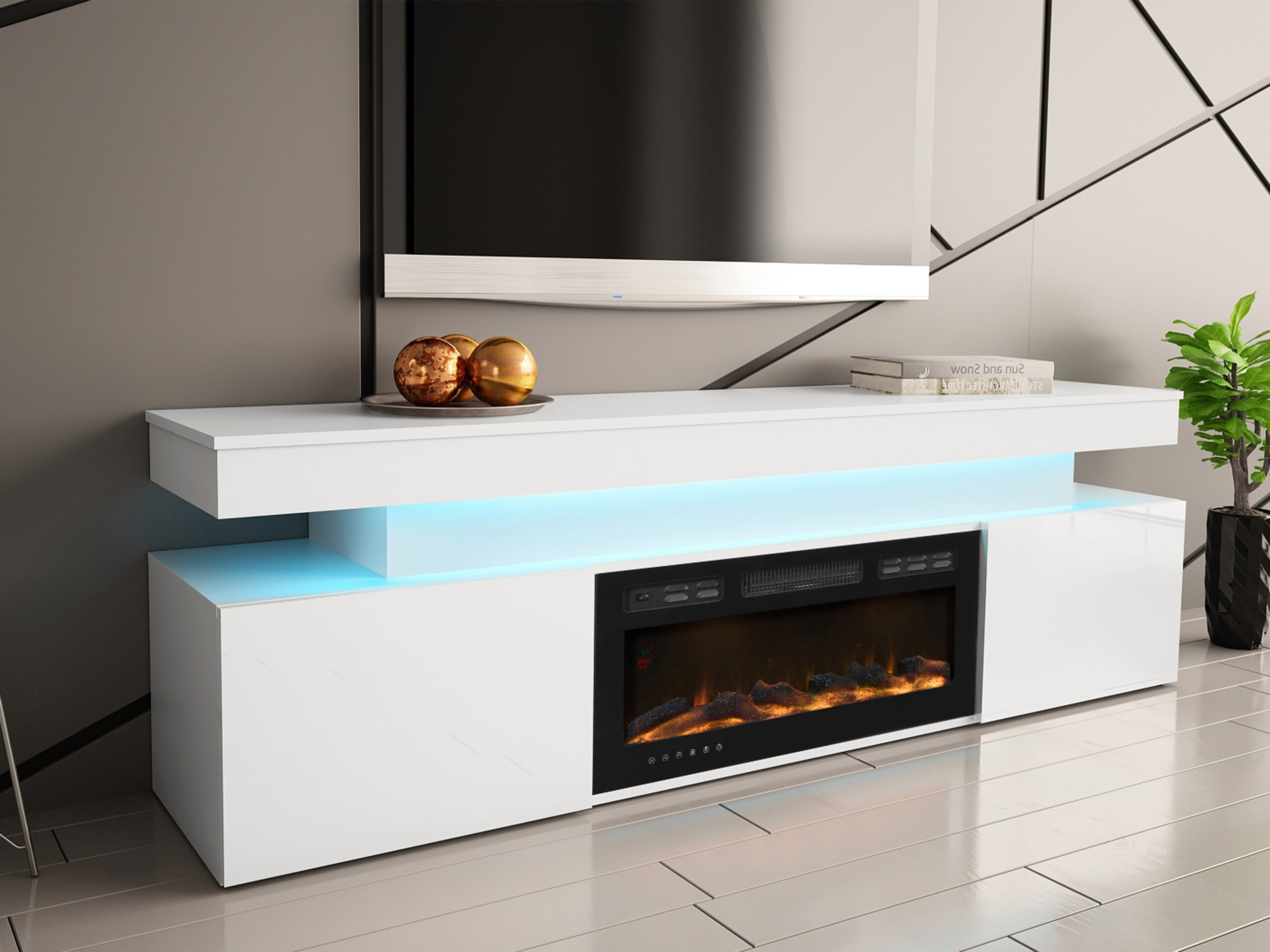 TV-állvány Monfero 104 (Fehér + Fényes fehér)