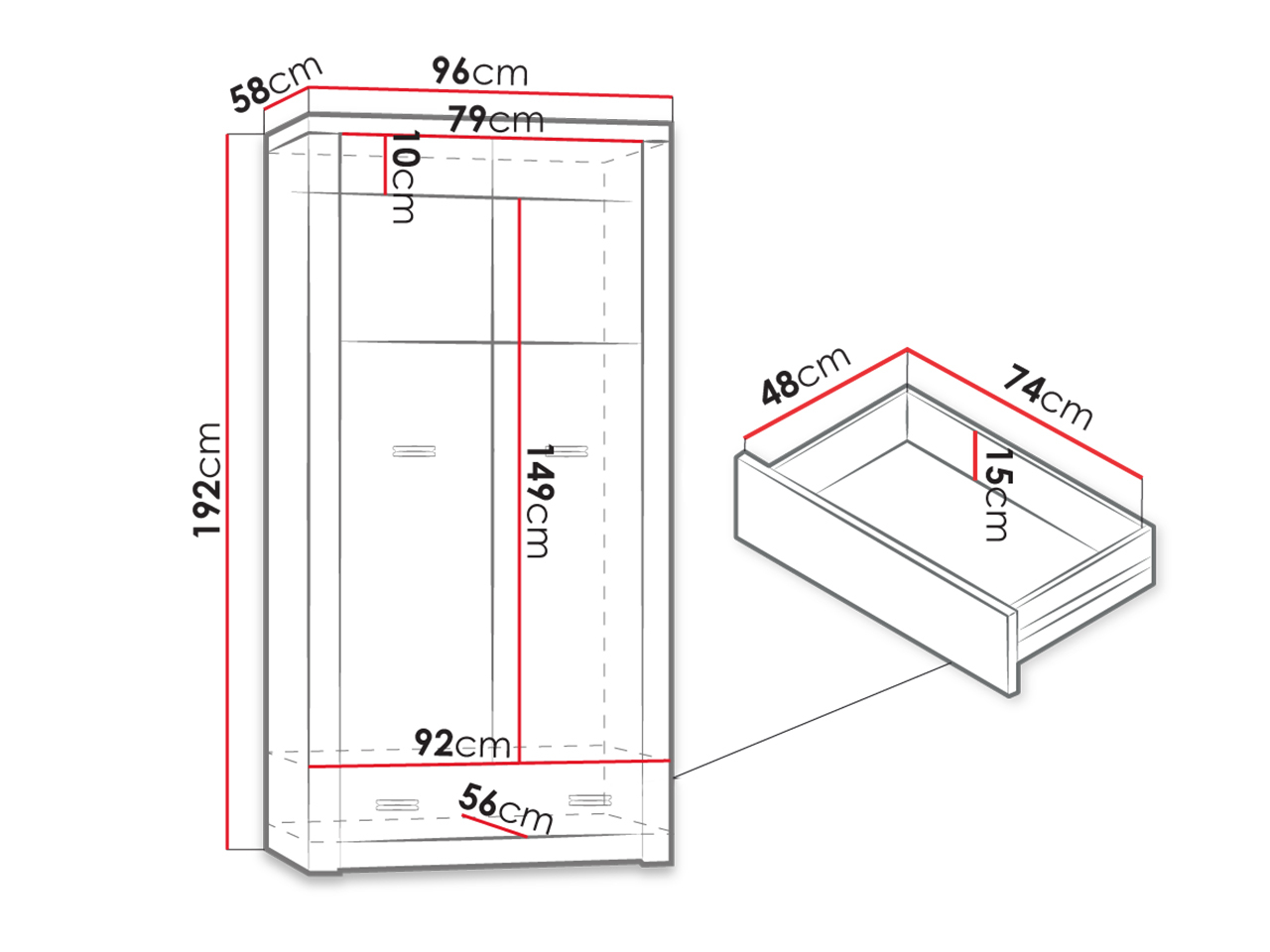 Gardróbszekrény Serfeno 100 (Sötét hamuszürke)