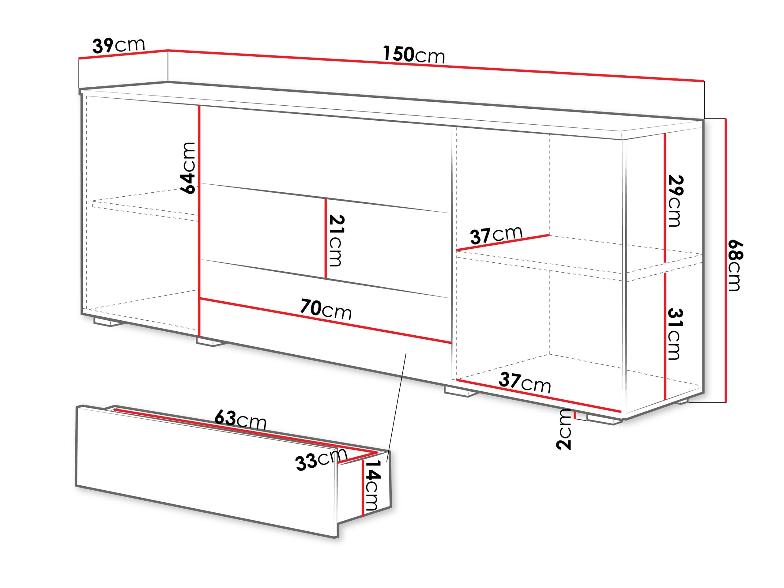 Komód Sarasota 129 (Fehér + Fényes szürke)