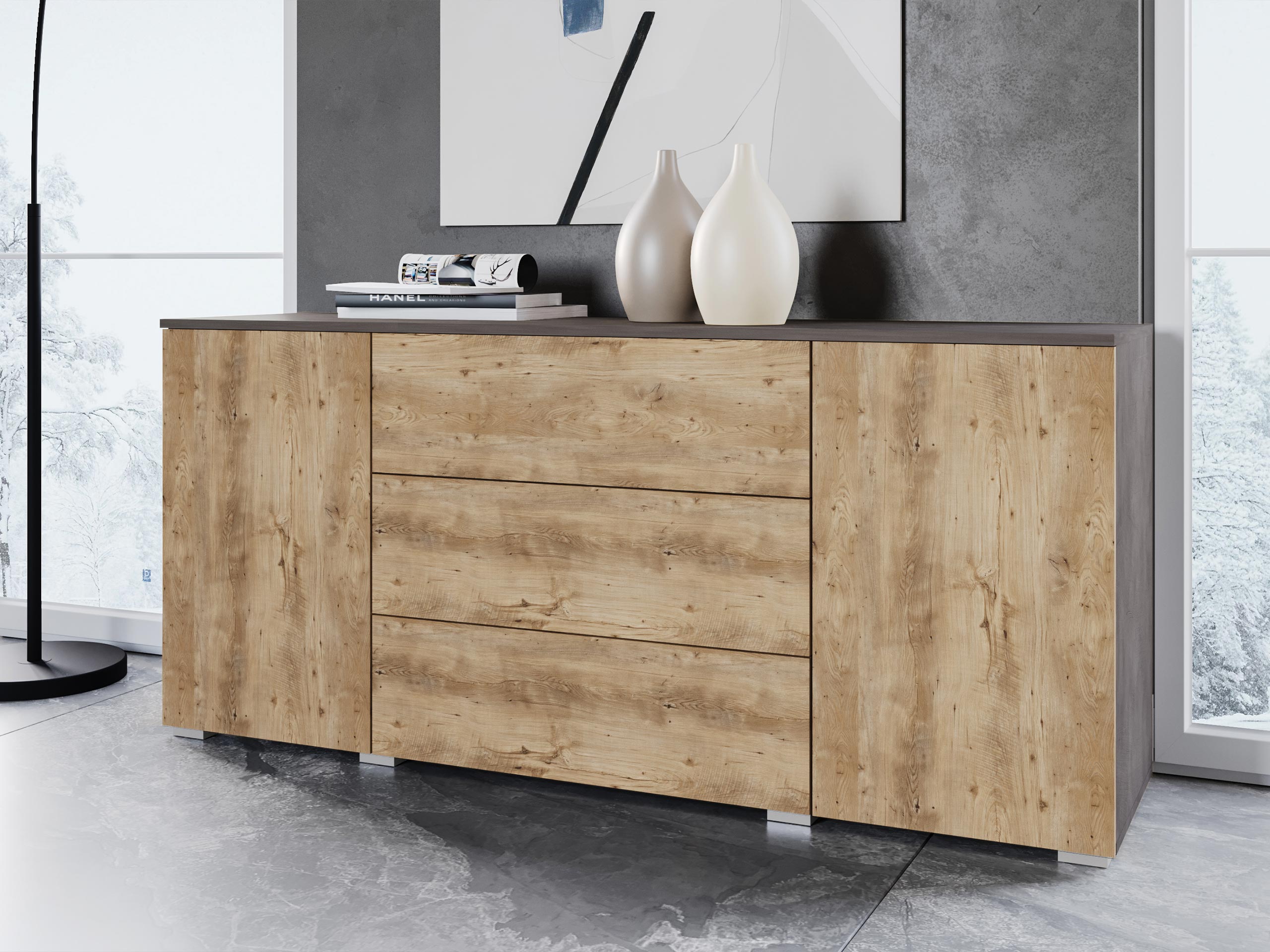 Komód Sarasota 129 (Matera szürke + Gesztenye)