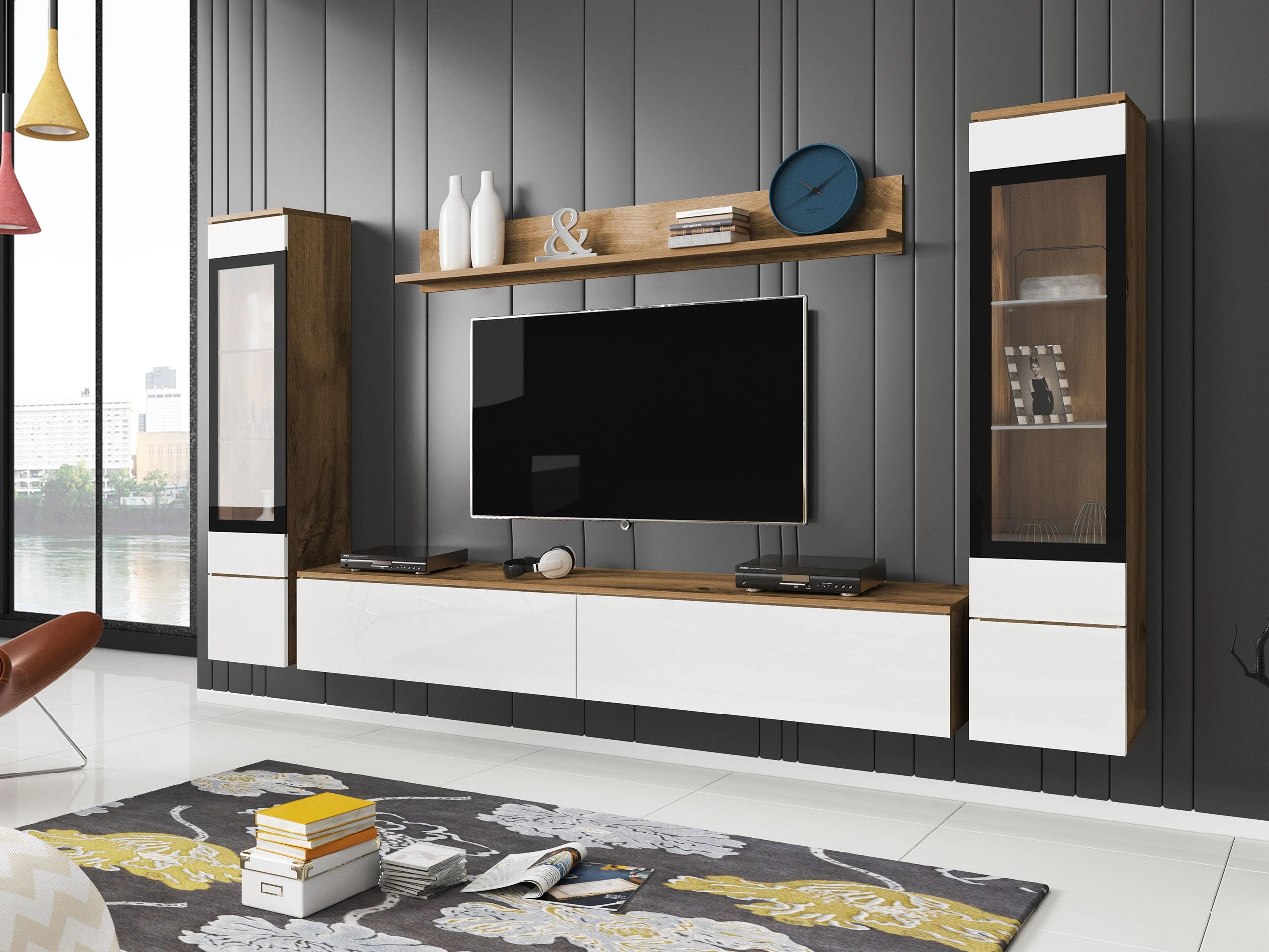 Nappali szett Sarasota 126 (Wotan tölgy + Fényes fehér)