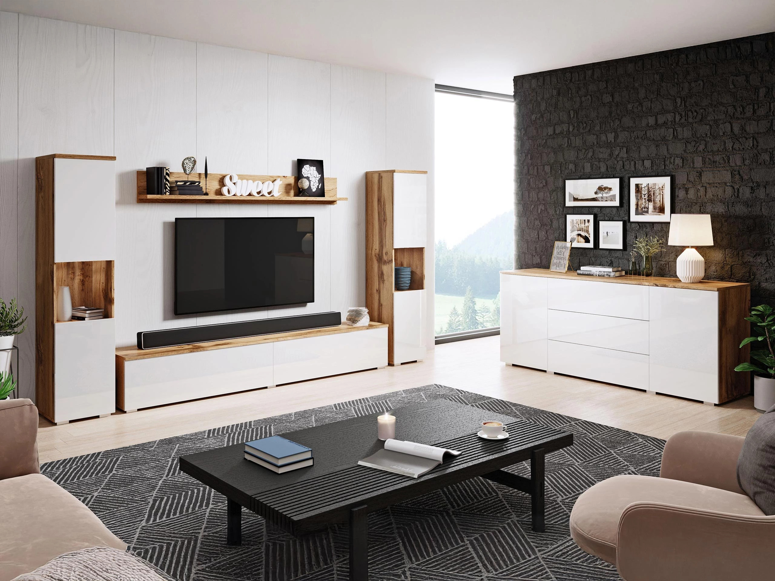 Nappali szett Sarasota 133 (Wotan tölgy + Fényes fehér)