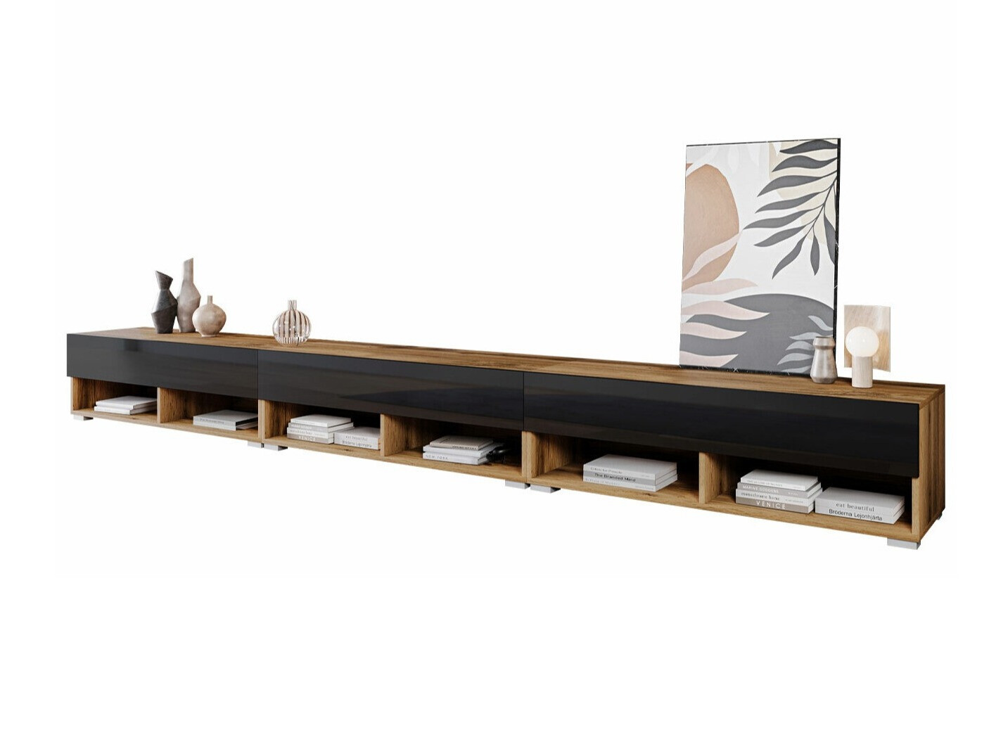 TV-állvány Sarasota 144 (Wotan tölgy + Fényes fekete)