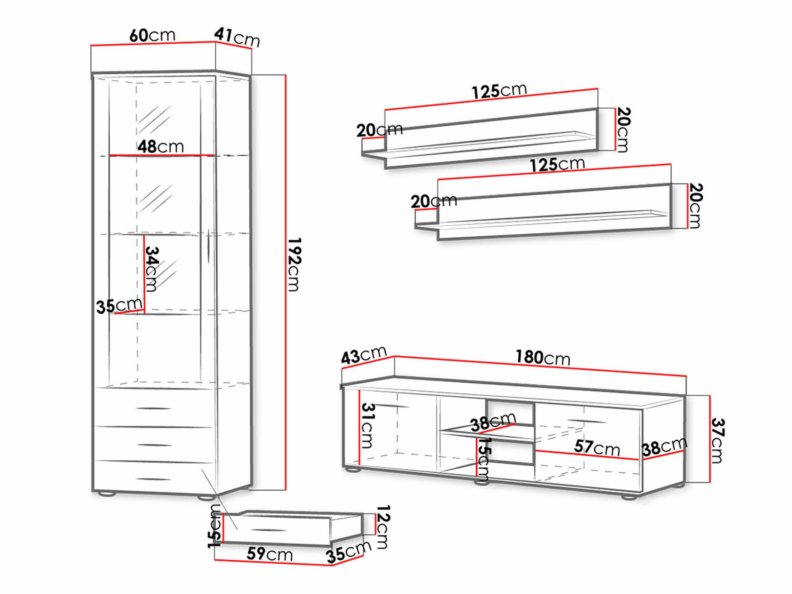 Nappali szett Tornola 107 (Fehér + Fényes fehér)