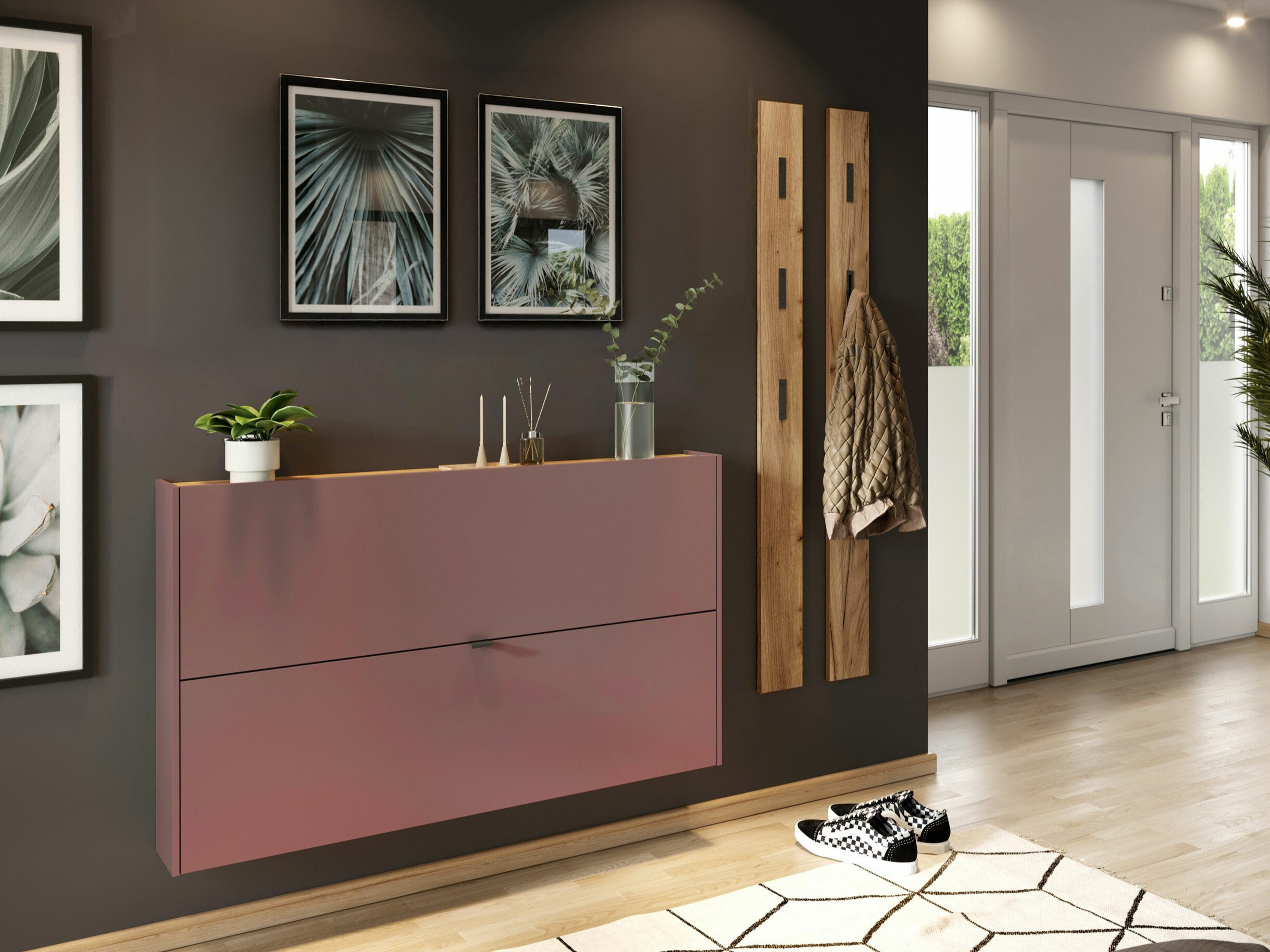 Előszoba garnitúra Cirsale 109 (Poros rózsaszín + Navarra tölgy)
