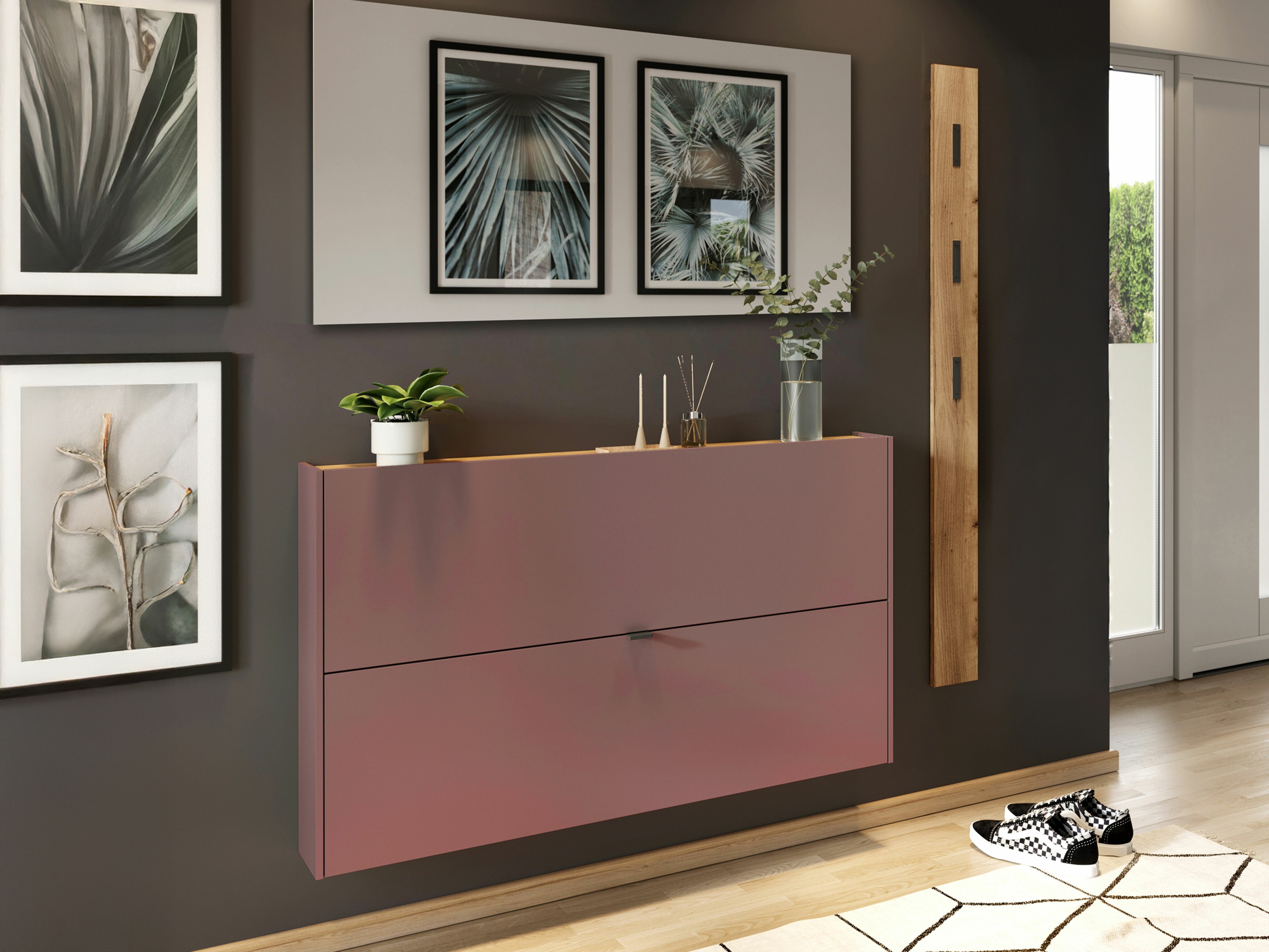 Előszoba garnitúra Cirsale 109 (Poros rózsaszín + Navarra tölgy)