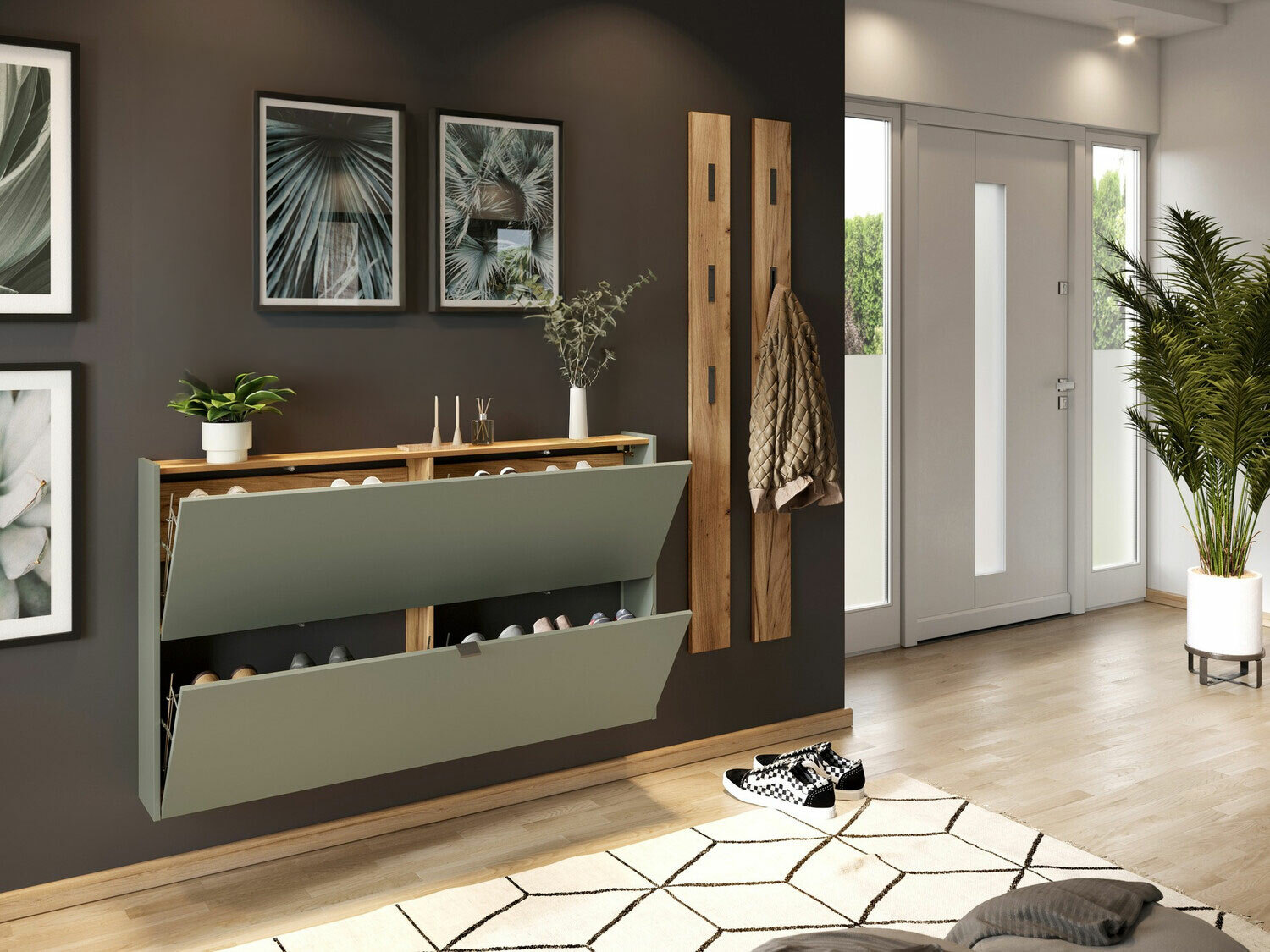 Előszoba garnitúra Cirsale 109 (Poros zöld + Navarra tölgy)