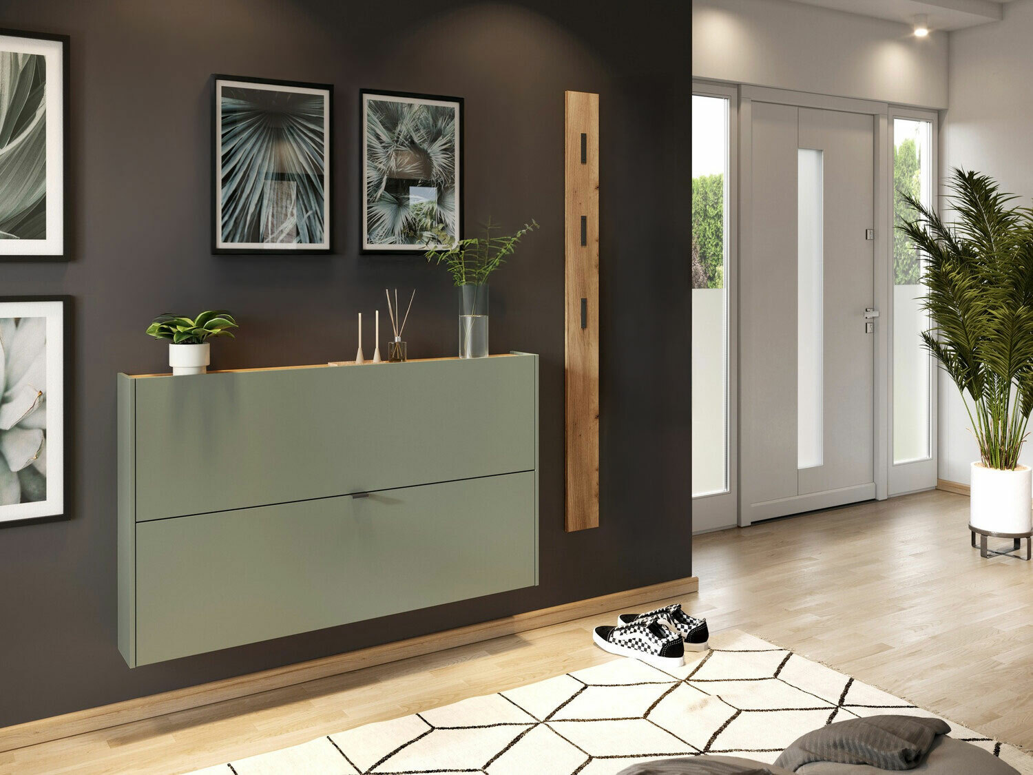 Előszoba garnitúra Cirsale 109 (Poros zöld + Navarra tölgy)