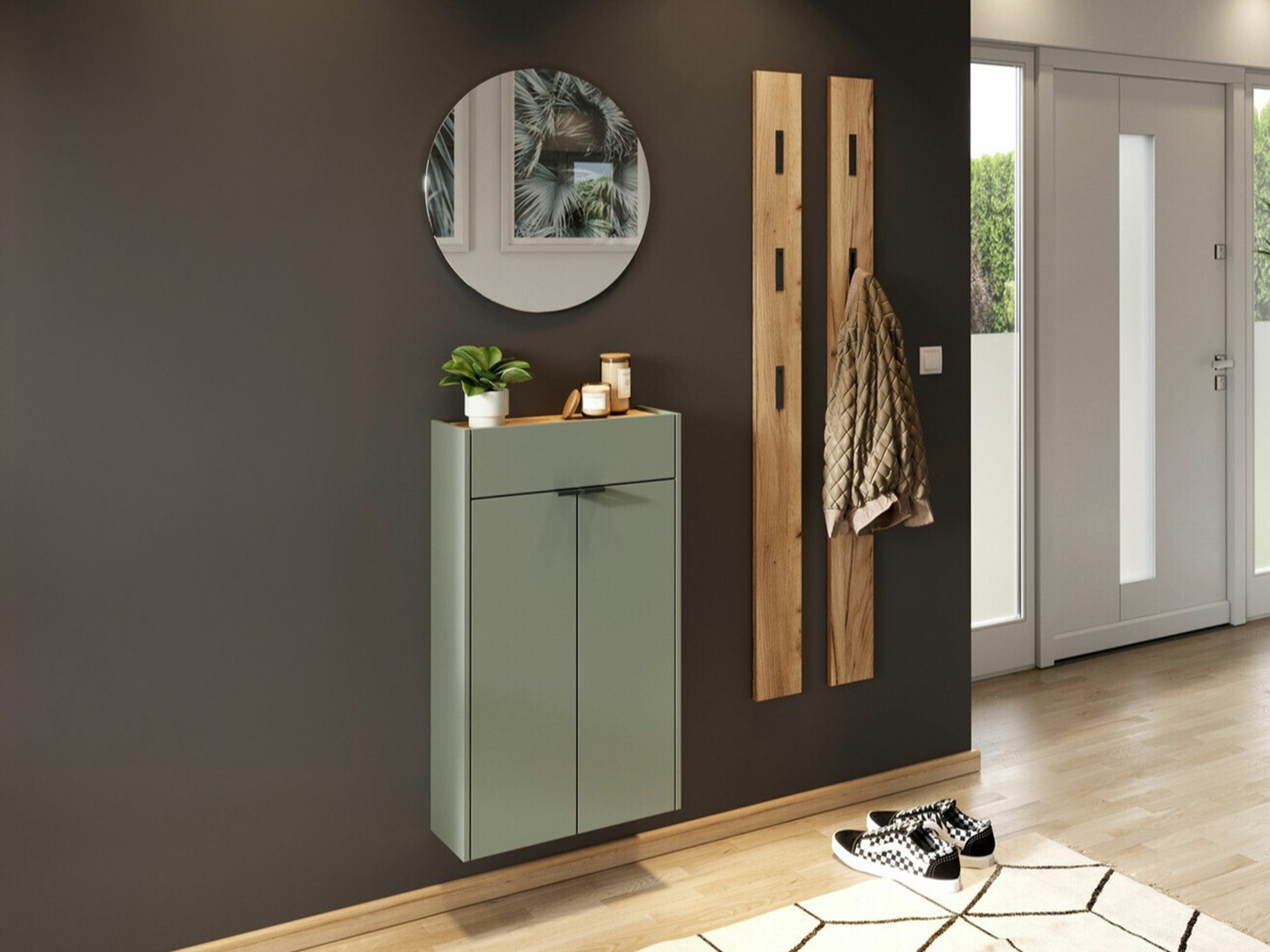 Előszoba garnitúra Cirsale 104 (Poros zöld + Navarra tölgy)