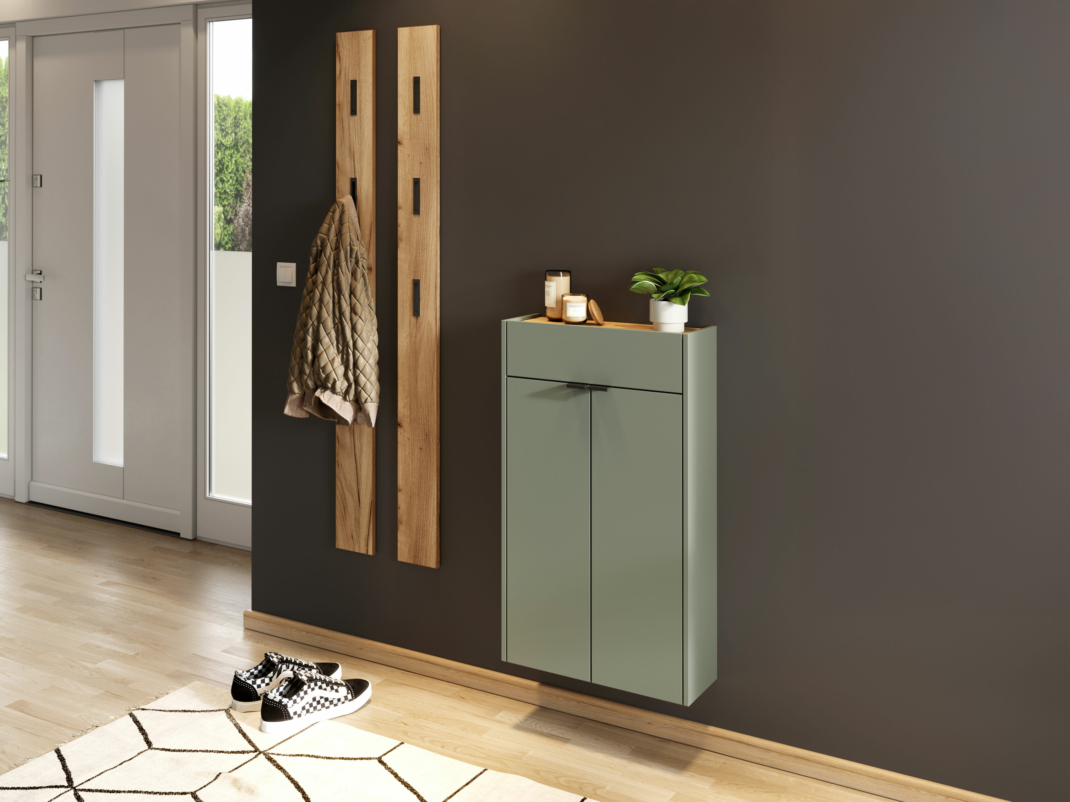 Előszoba garnitúra Cirsale 105 (Poros zöld + Navarra tölgy)