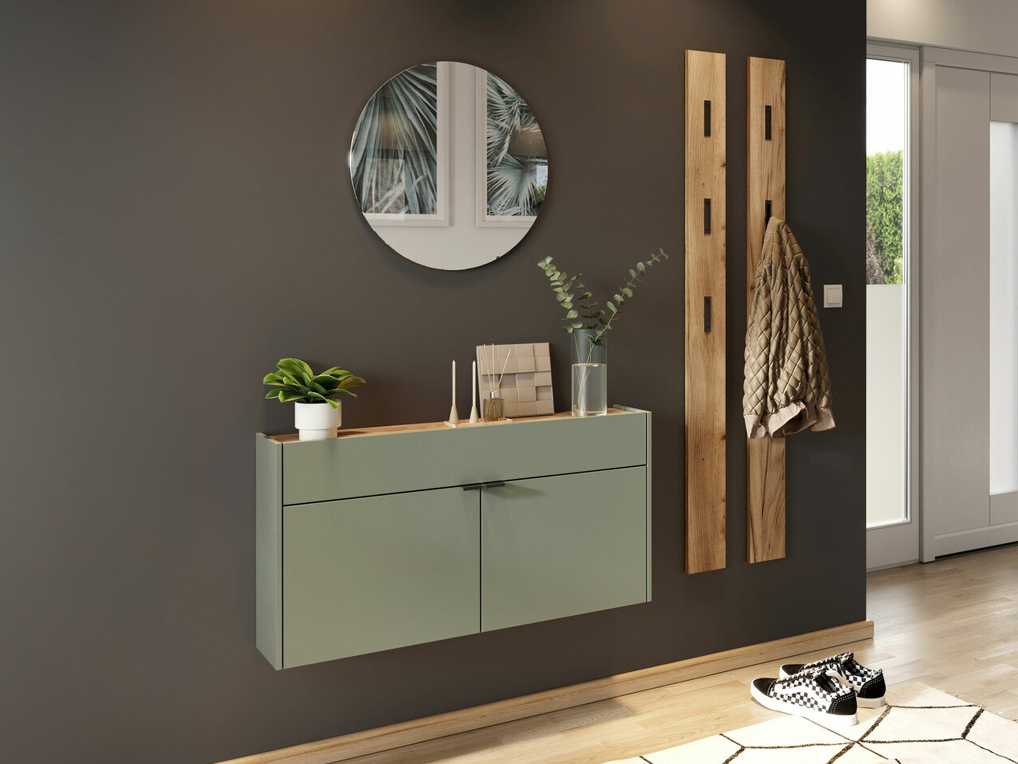 Előszoba garnitúra Cirsale 106 (Poros zöld + Navarra tölgy)