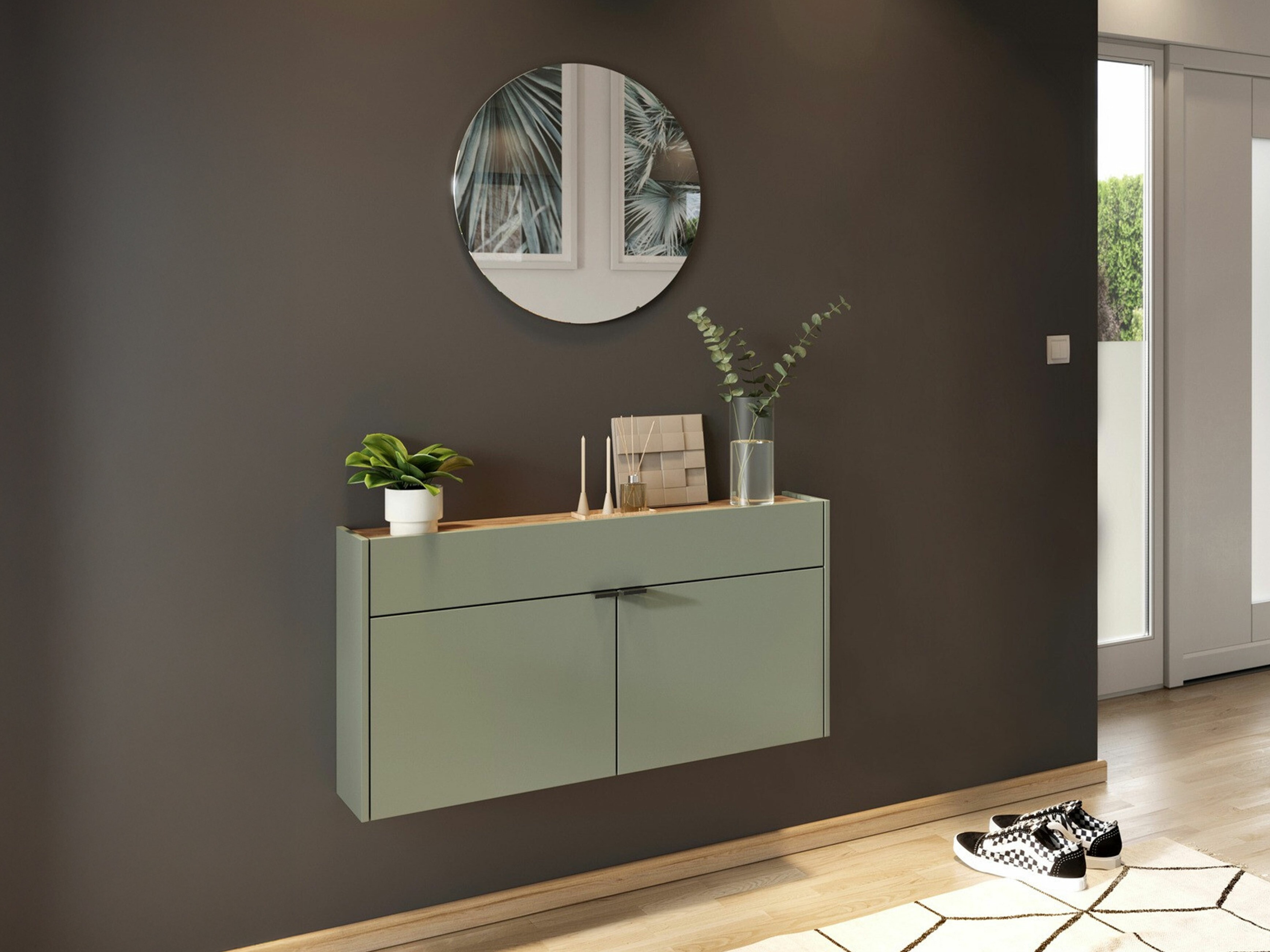 Előszoba garnitúra Cirsale 106 (Poros zöld + Navarra tölgy)