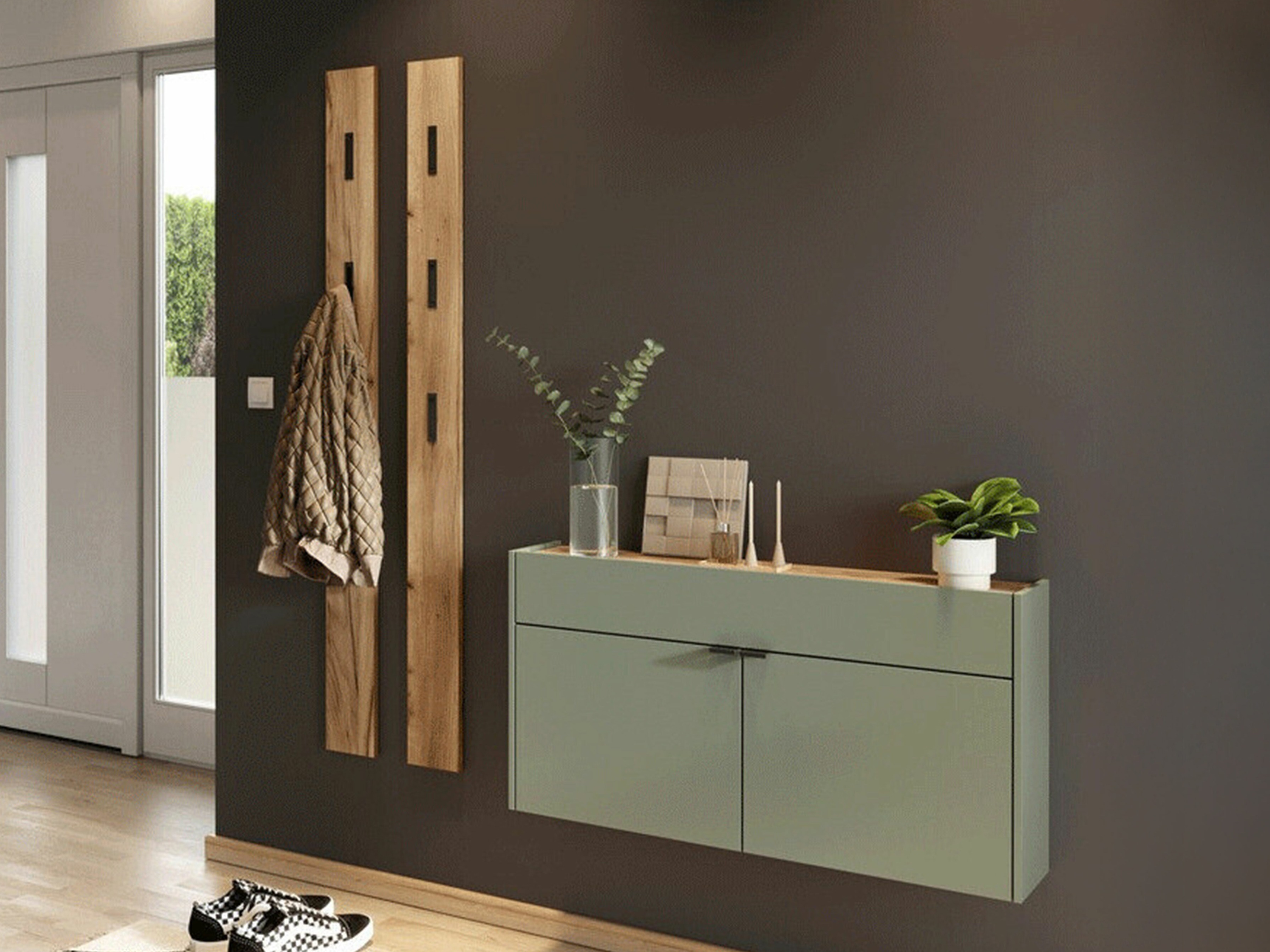 Előszoba garnitúra Cirsale 107 (Poros zöld + Navarra tölgy)