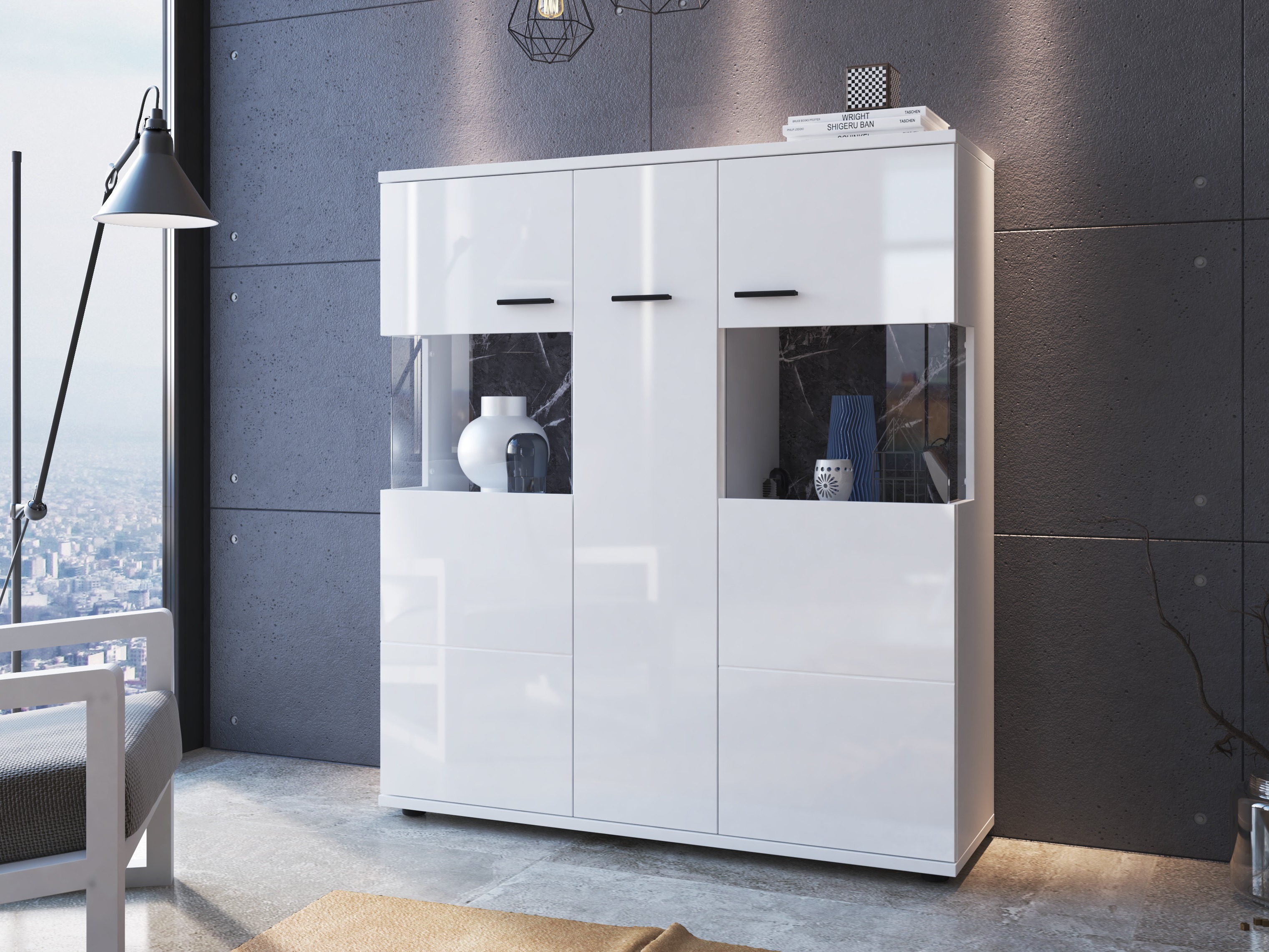 Könyvespolc Ontario 169 (Fényes fehér + Fehér)