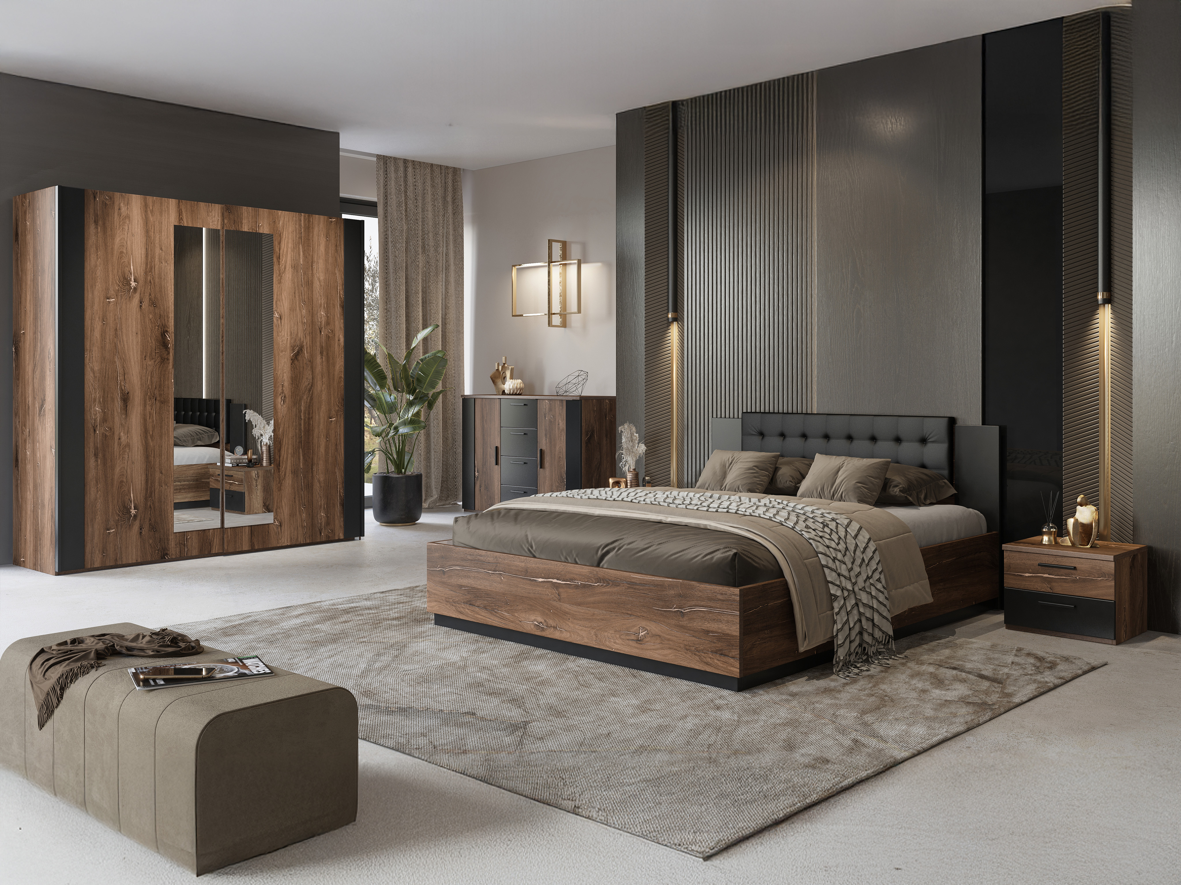 Ágy Felelie 104 (Rusztikus sötét tölgy + Réz)