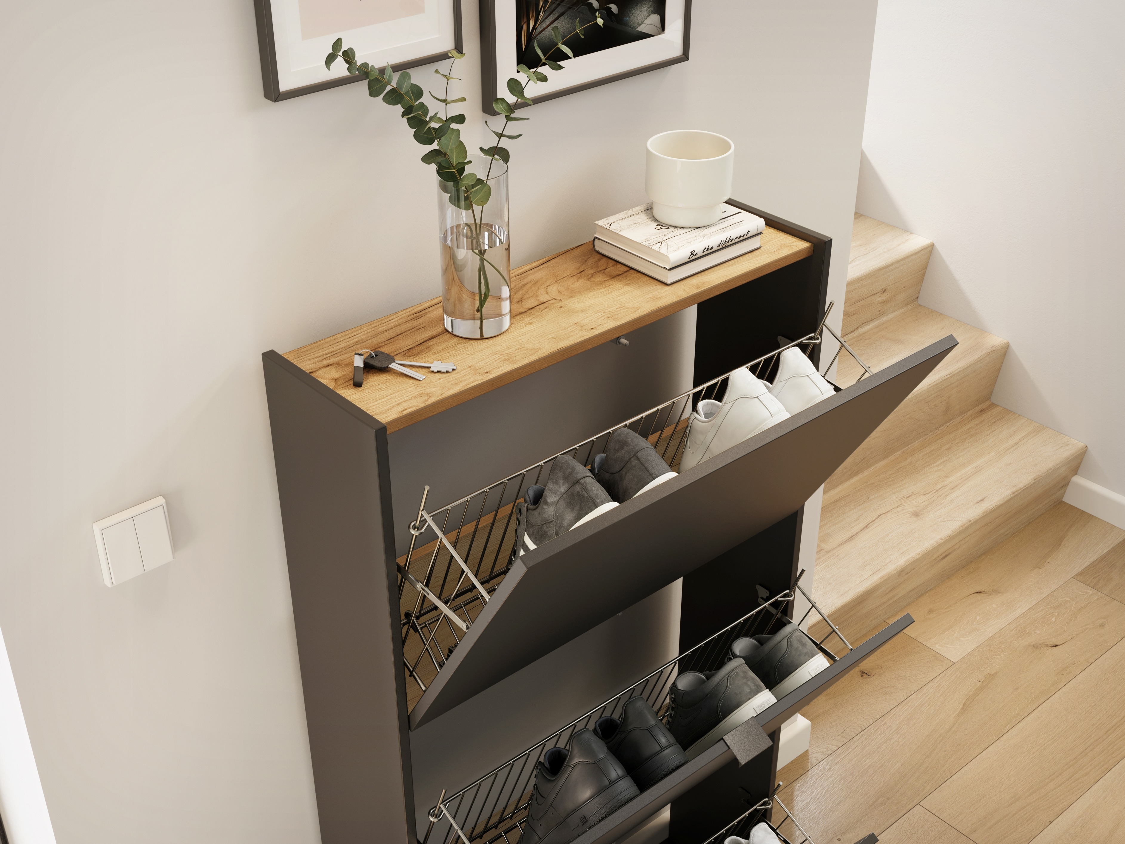Cipőtároló Cirsale 113 (Navarra tölgy + Grafit)