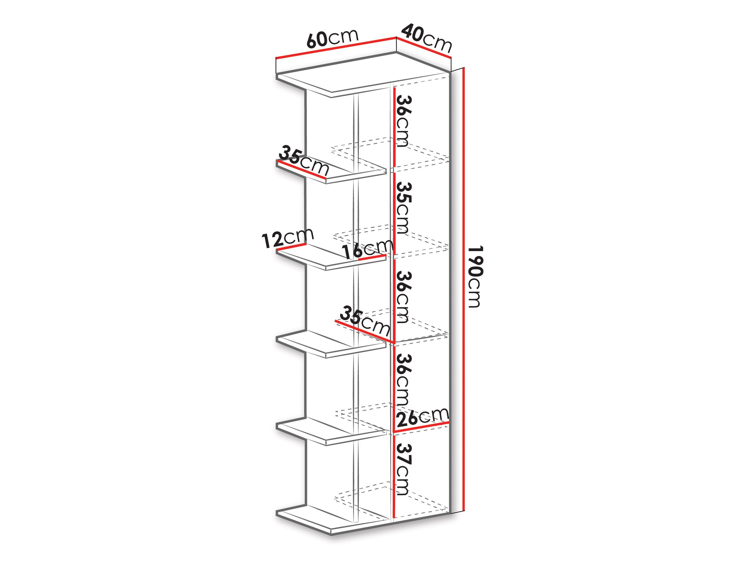 Könyvespolc Camteso 103 (Fehér + Tölgy + Türkiz)
