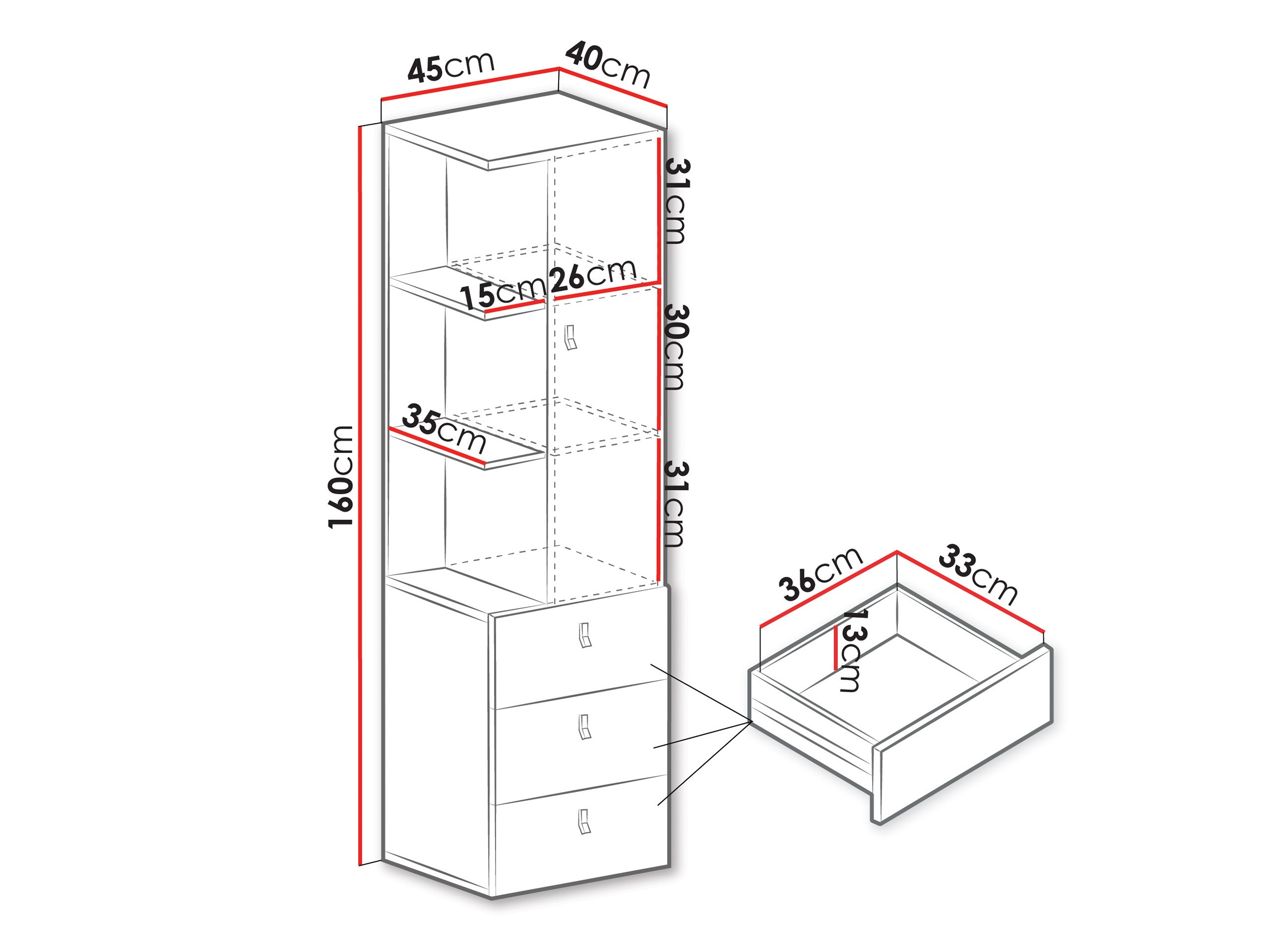 Könyvespolc Camteso 105 (Fehér + Tölgy + Türkiz)