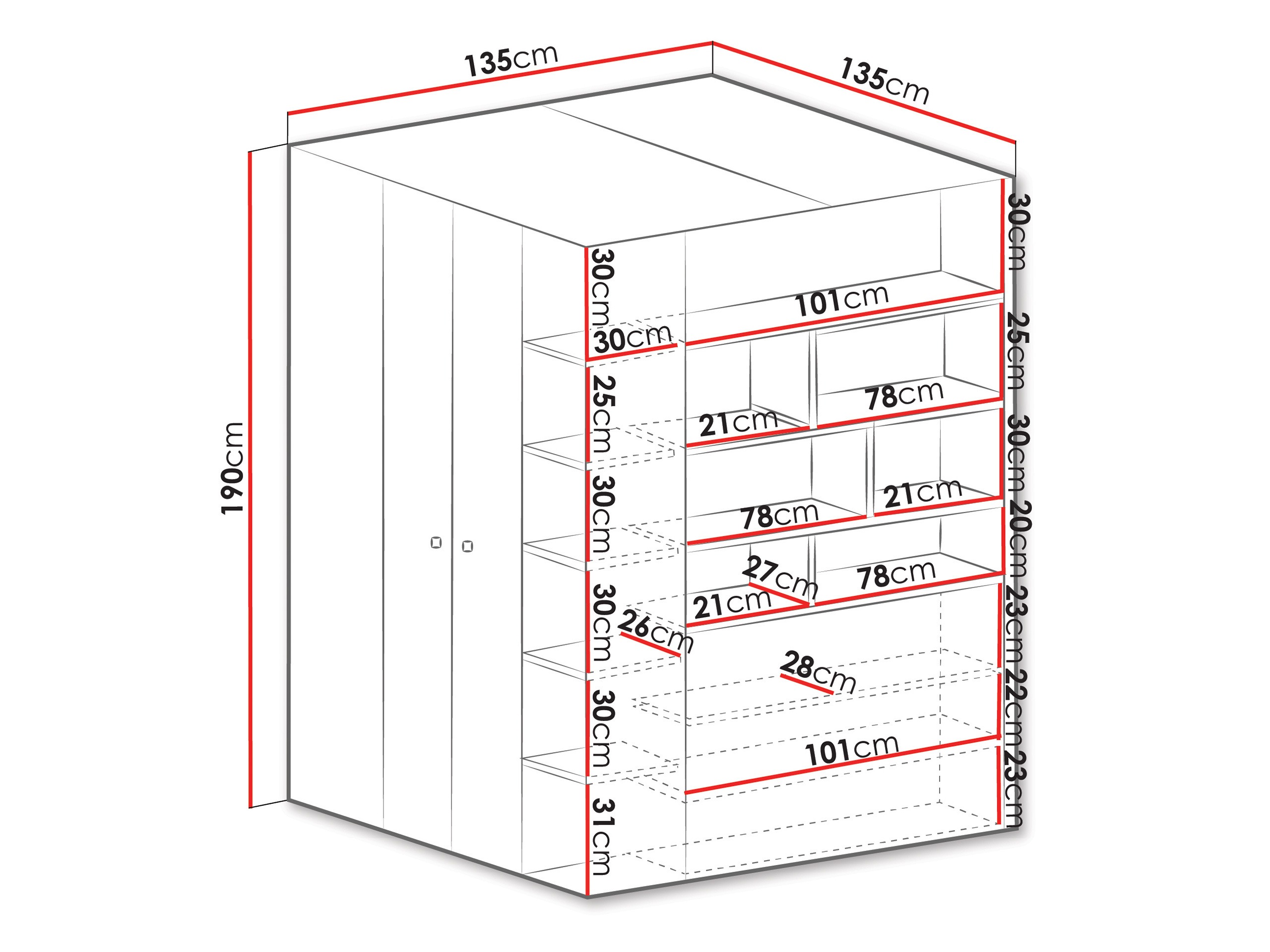 Sarokszekrény Camteso 113 (Fehér + Tölgy + Türkiz)