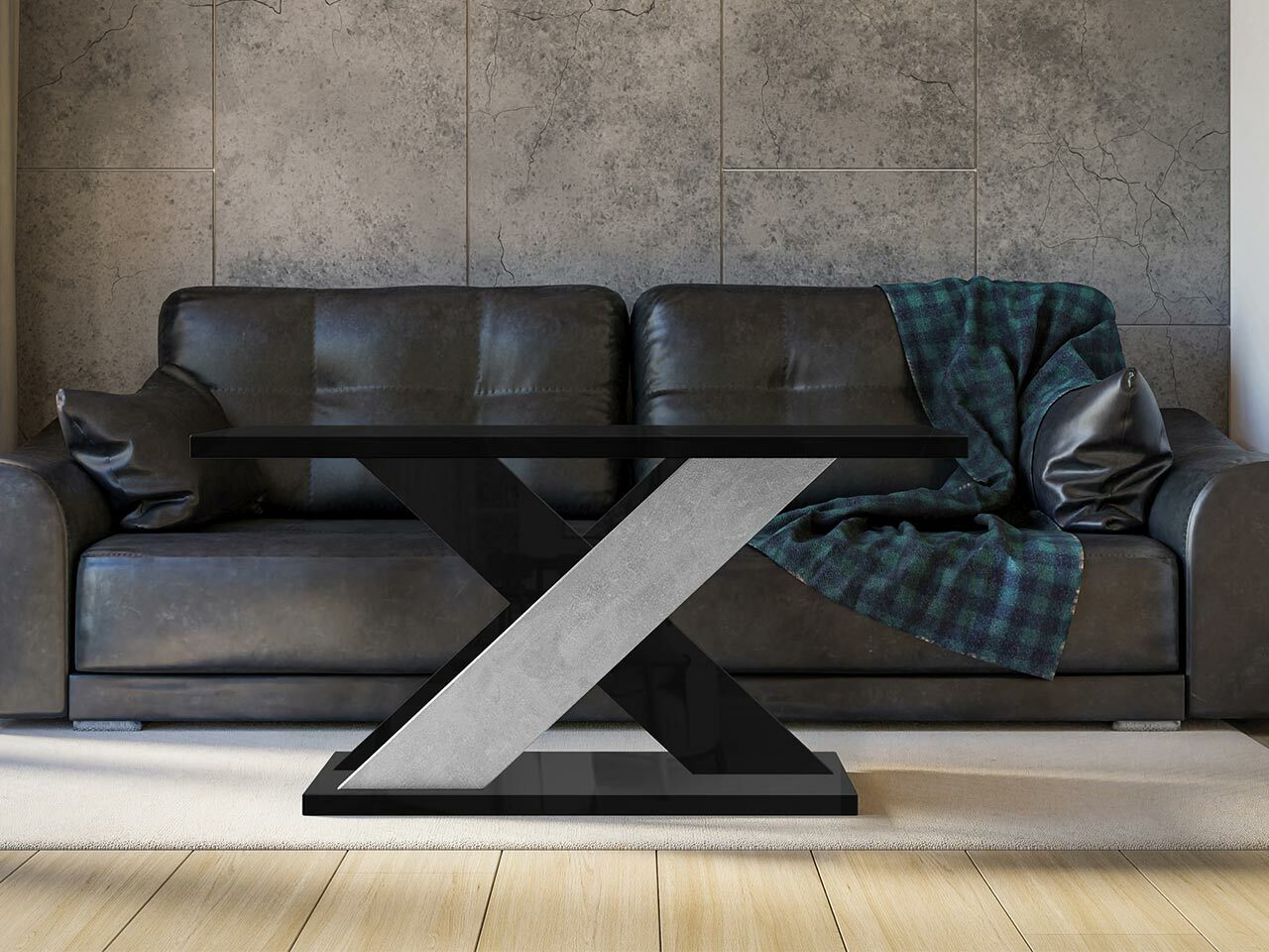 Dohányzóasztal Goodyear 116 (Fényes fekete + Beton)