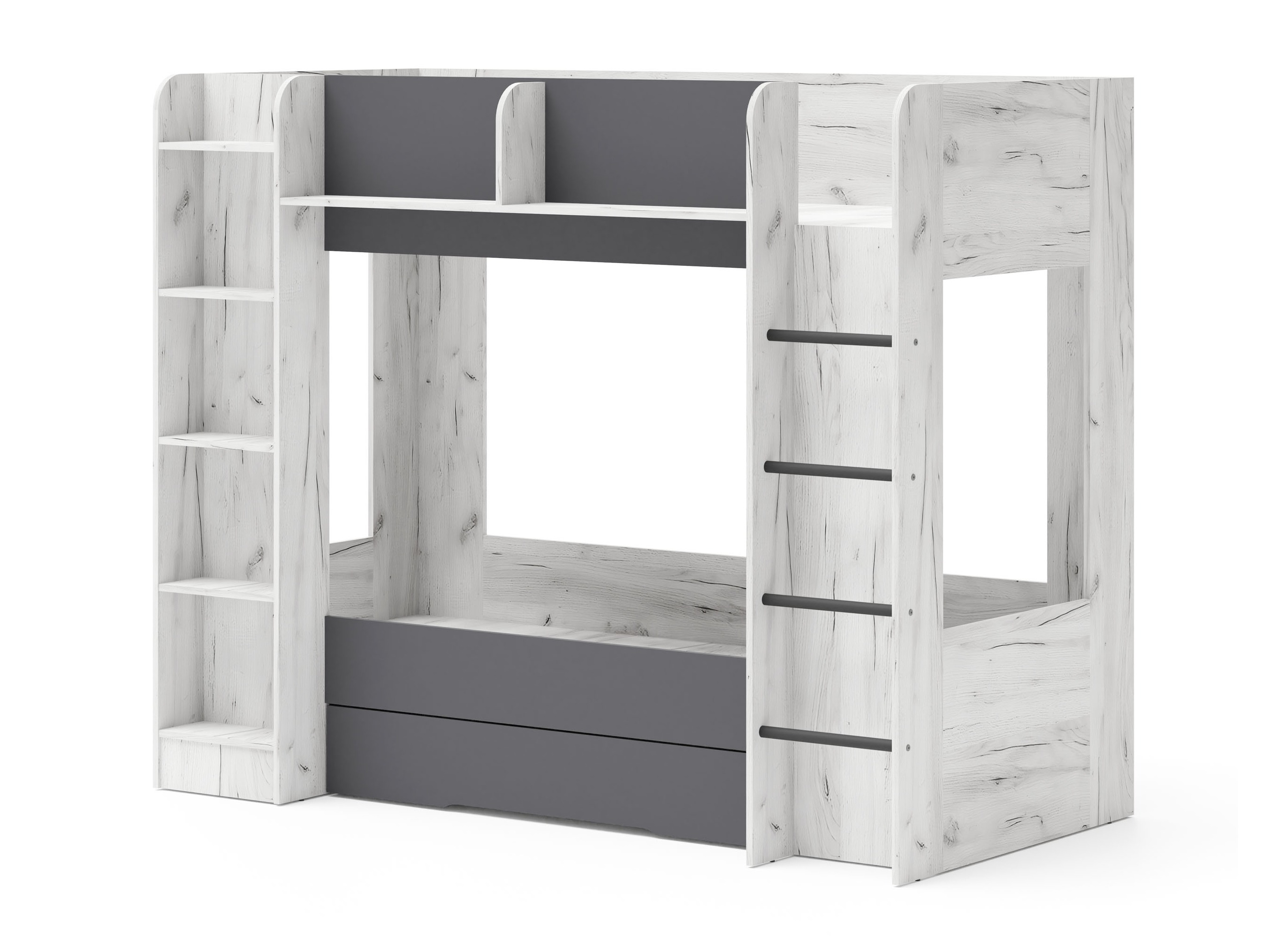 Emeletes ágy Elitenu 102 (Kézműves fehér + Grafit)