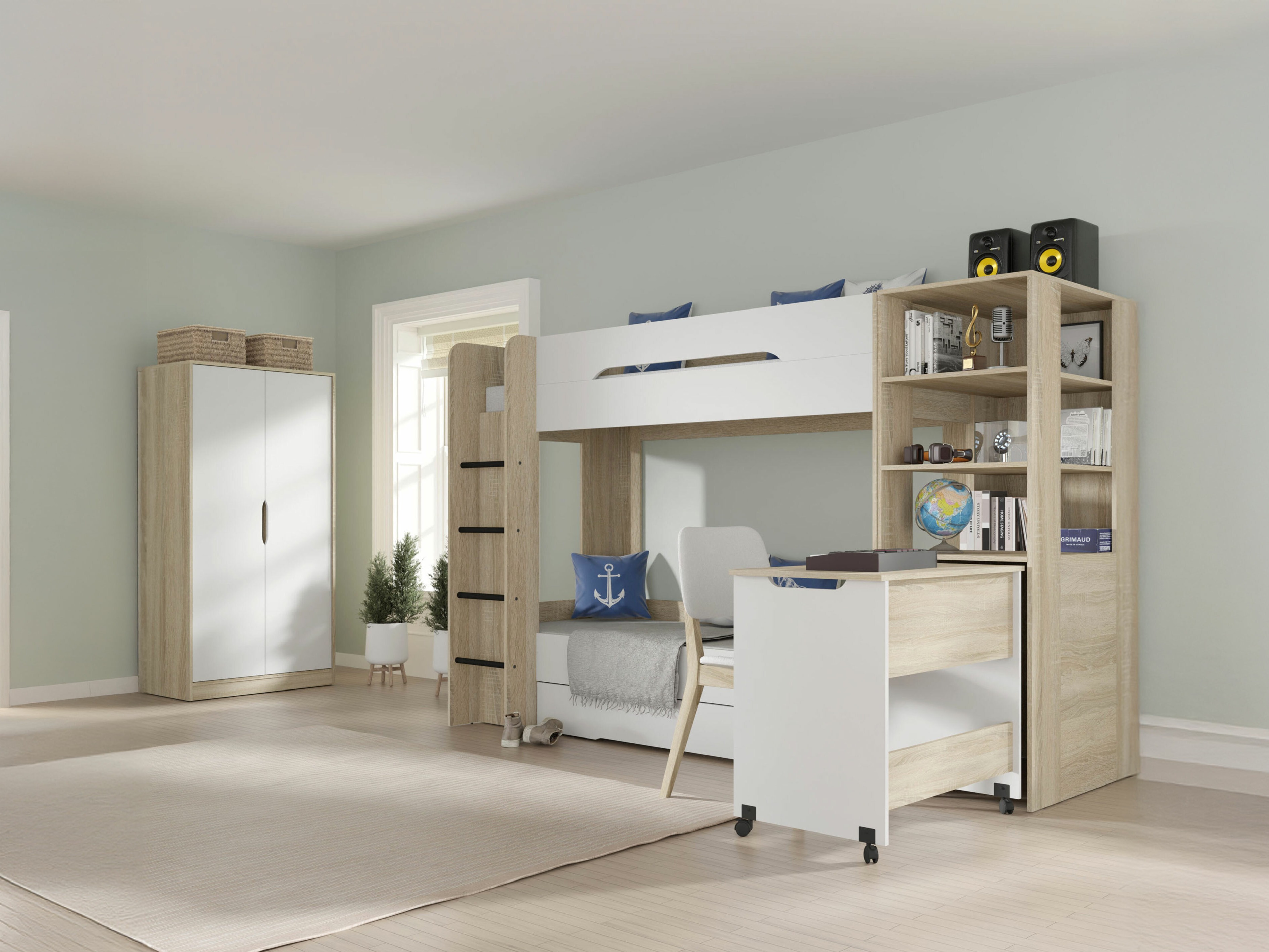 Emeletes ágy Elitenu 103 (Sonoma tölgy+ Fehér)