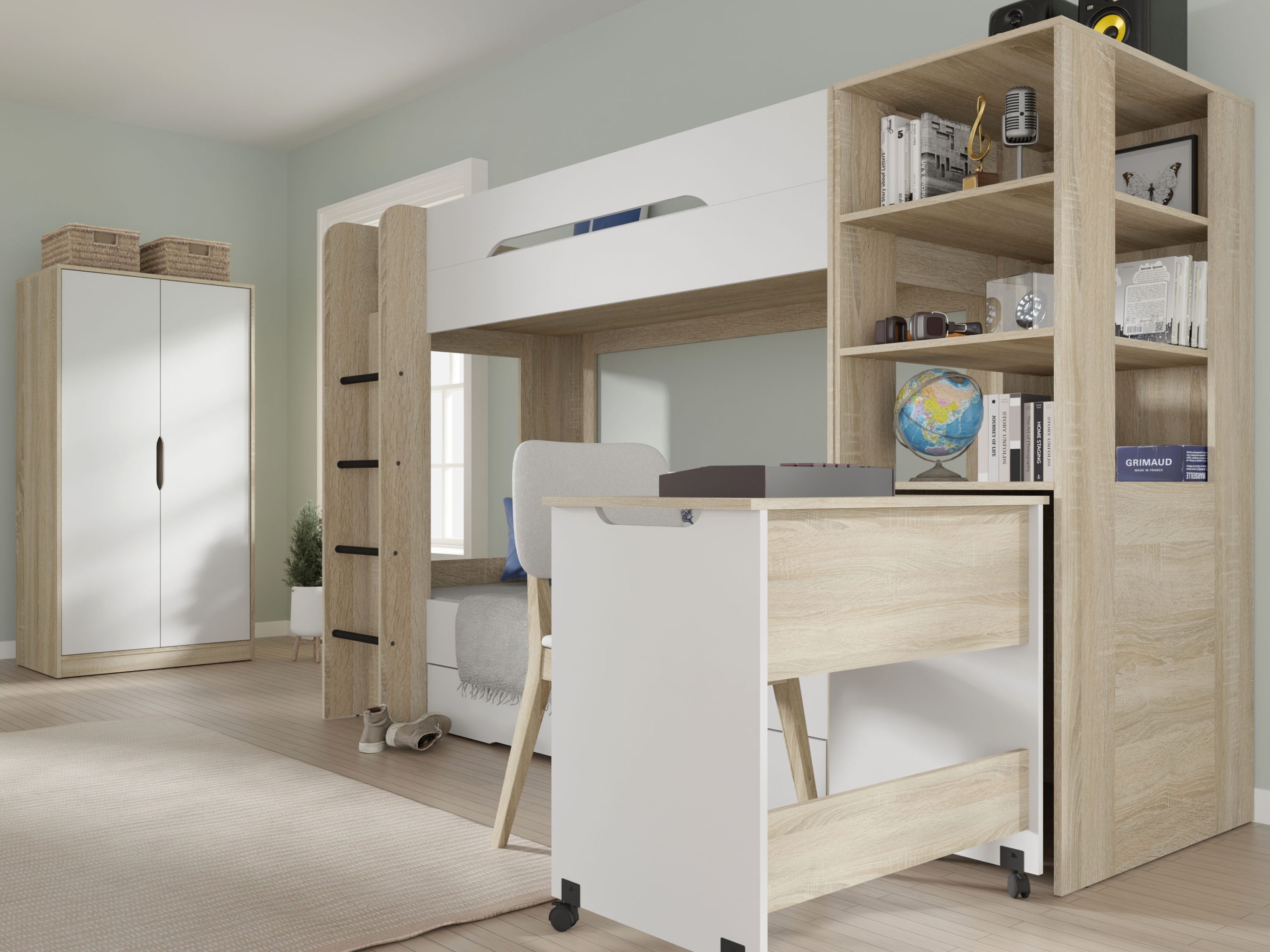 Emeletes ágy Elitenu 103 (Sonoma tölgy+ Fehér)