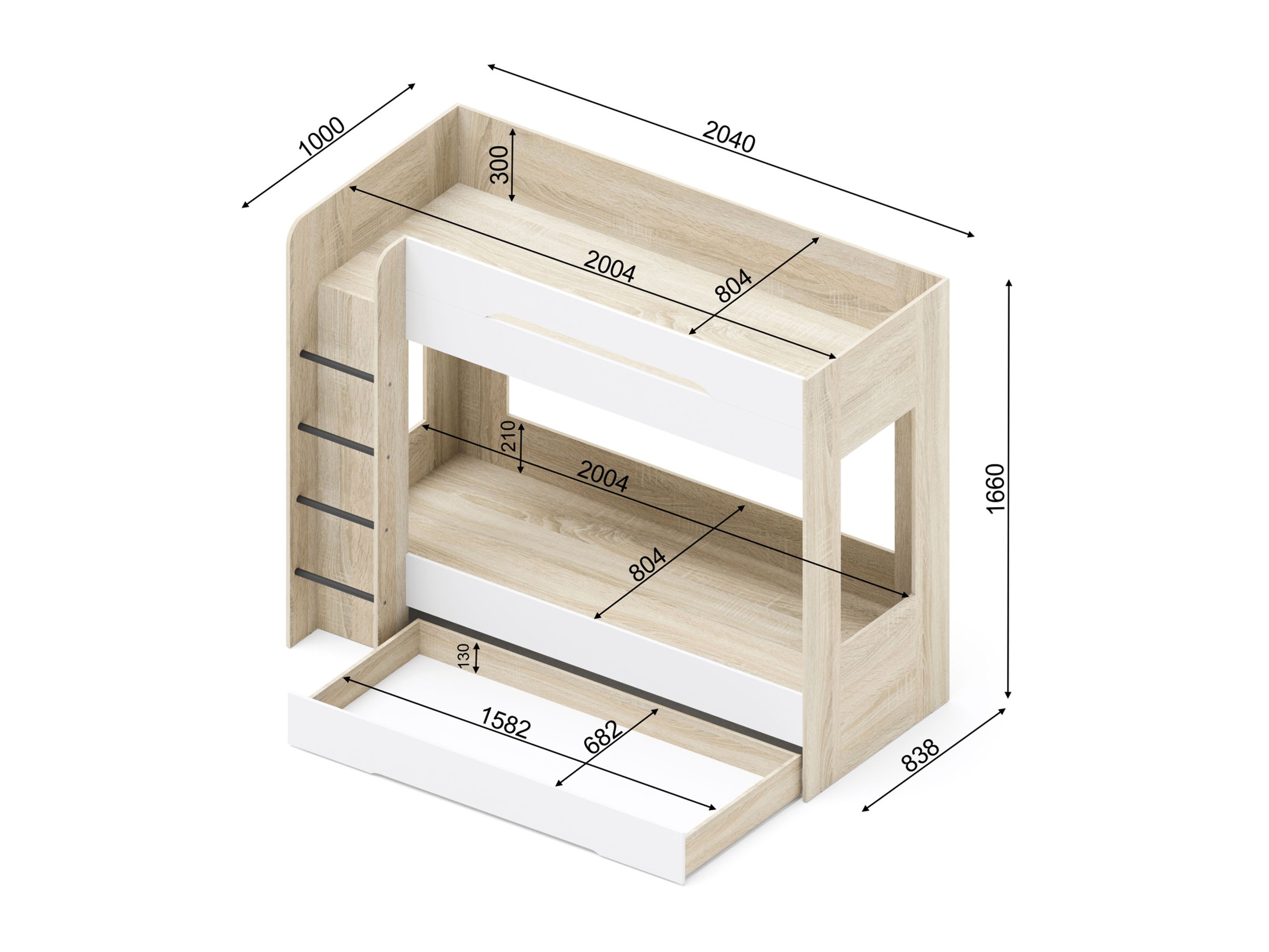 Emeletes ágy Elitenu 103 (Sonoma tölgy+ Fehér)