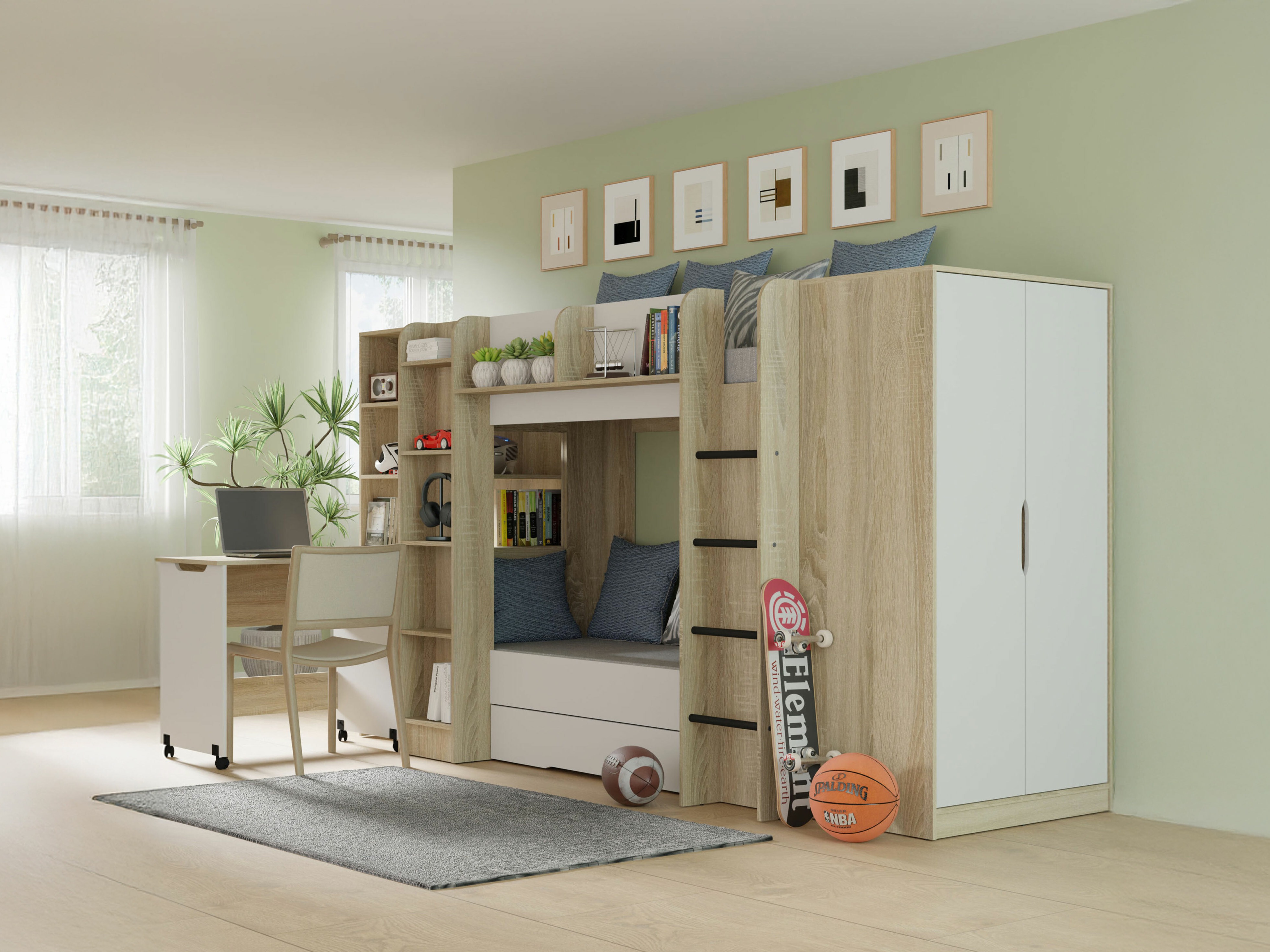 Gyerekszoba garnitúra Elitenu 104 (Sonoma tölgy + Fehér)