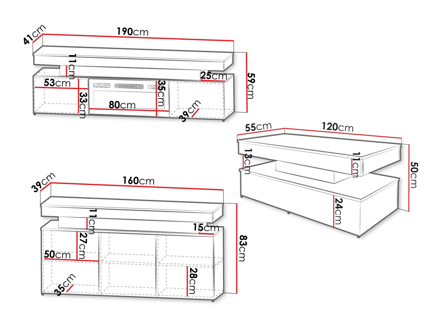 Nappali szett Monfero I (Fehér + Fényes fehér)