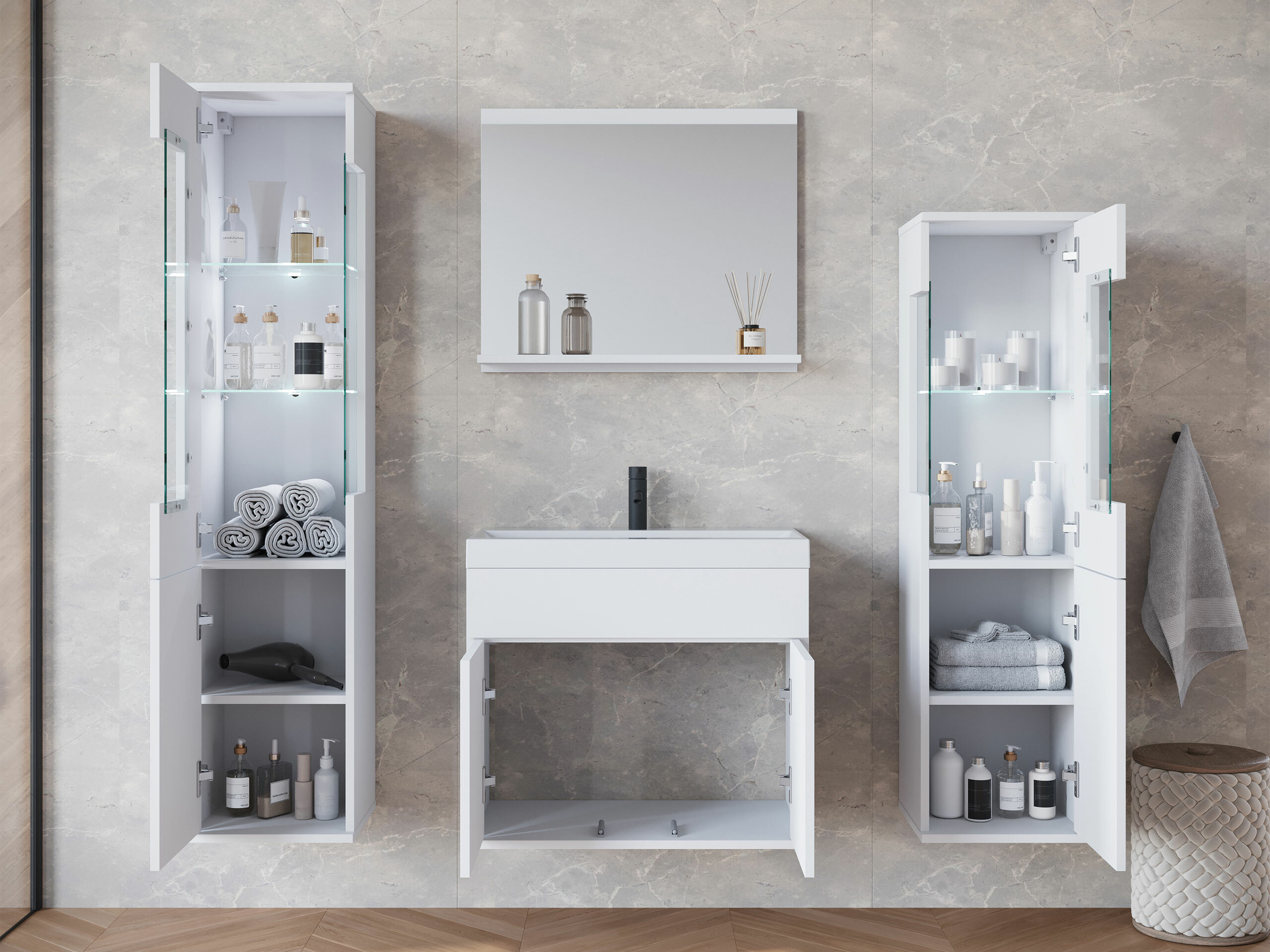 Fürdőszoba garnitúra Sarasota 194 (Fehér + Fényes fehér)