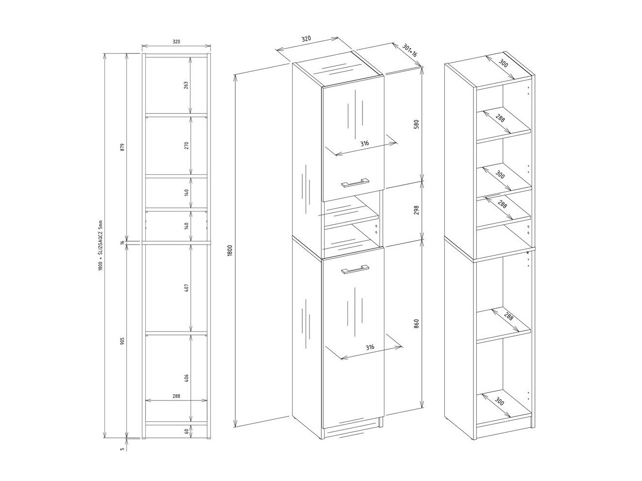 Álló fürdőszoba szekrény Mandeville 152 (Fehér + Fehér gloss)