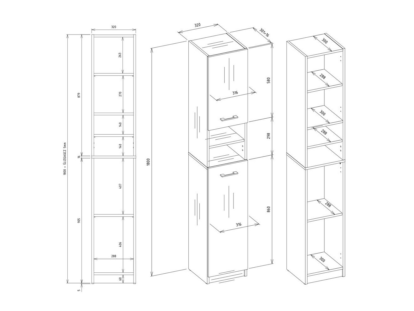 Beépített fürdőszoba szekrény Mandeville 152 (Antracit + Artisan tölgy)