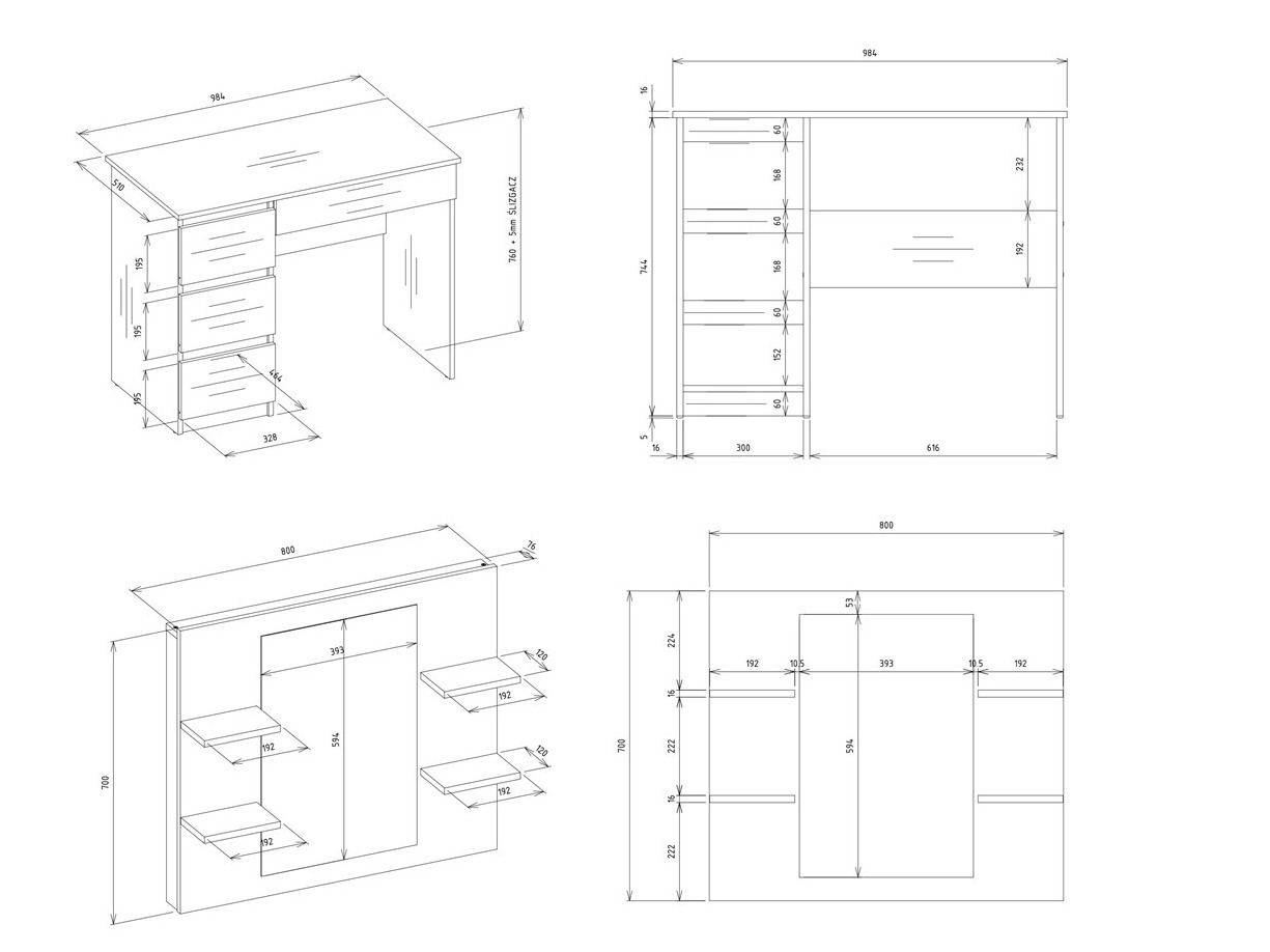 Fésülködő asztal Mandeville 351 (Bal)
