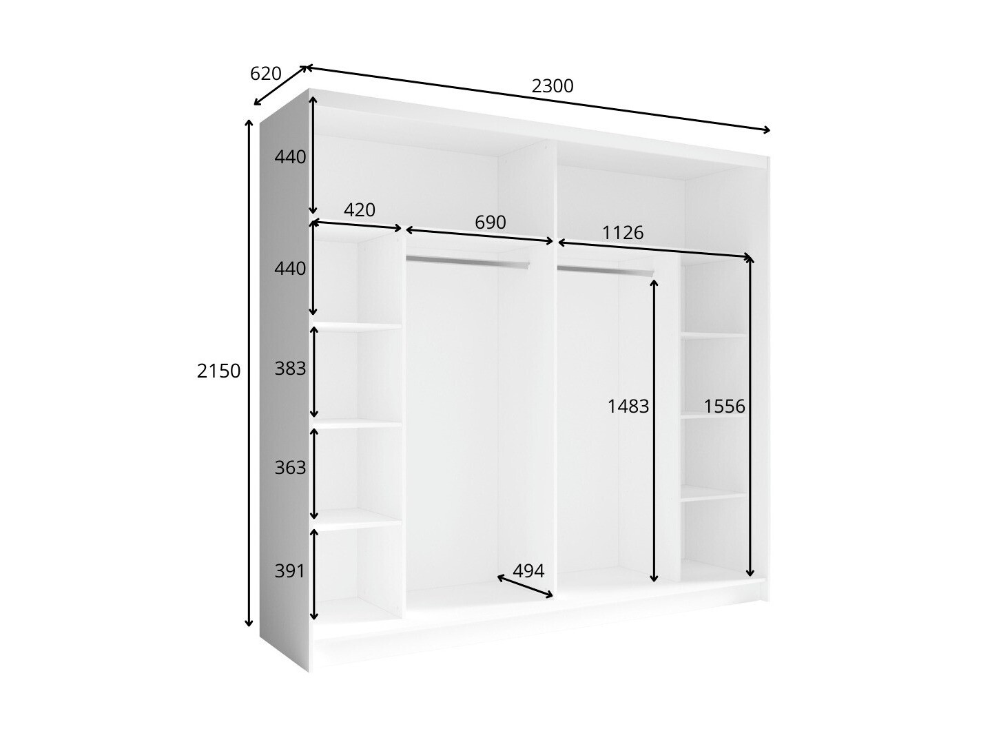 Gardróbszekrény Fivnola 101 (Fekete)