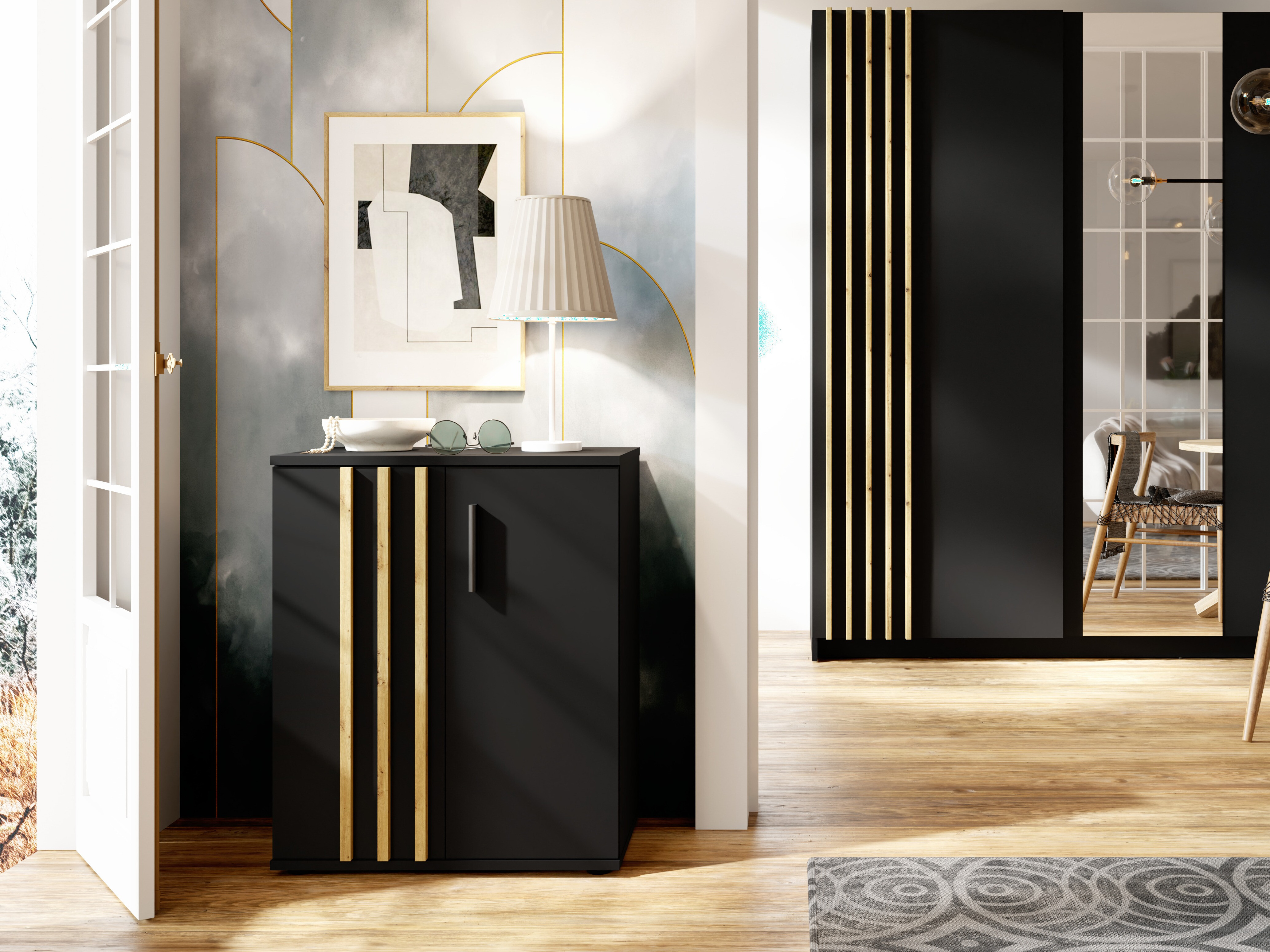 Komód Baytown 158 (Fekete + Artisan tölgy)