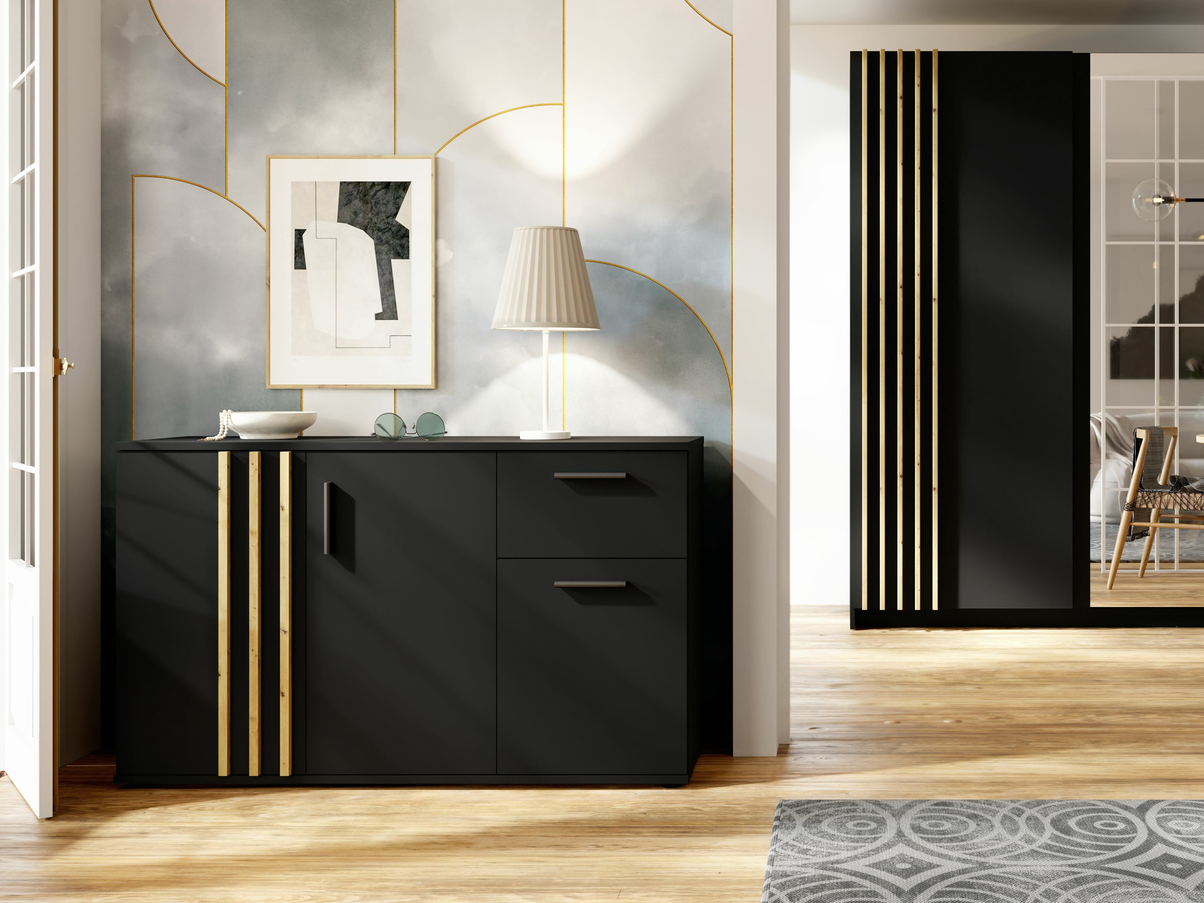 Komód Baytown 159 (Fekete + Artisan tölgy)