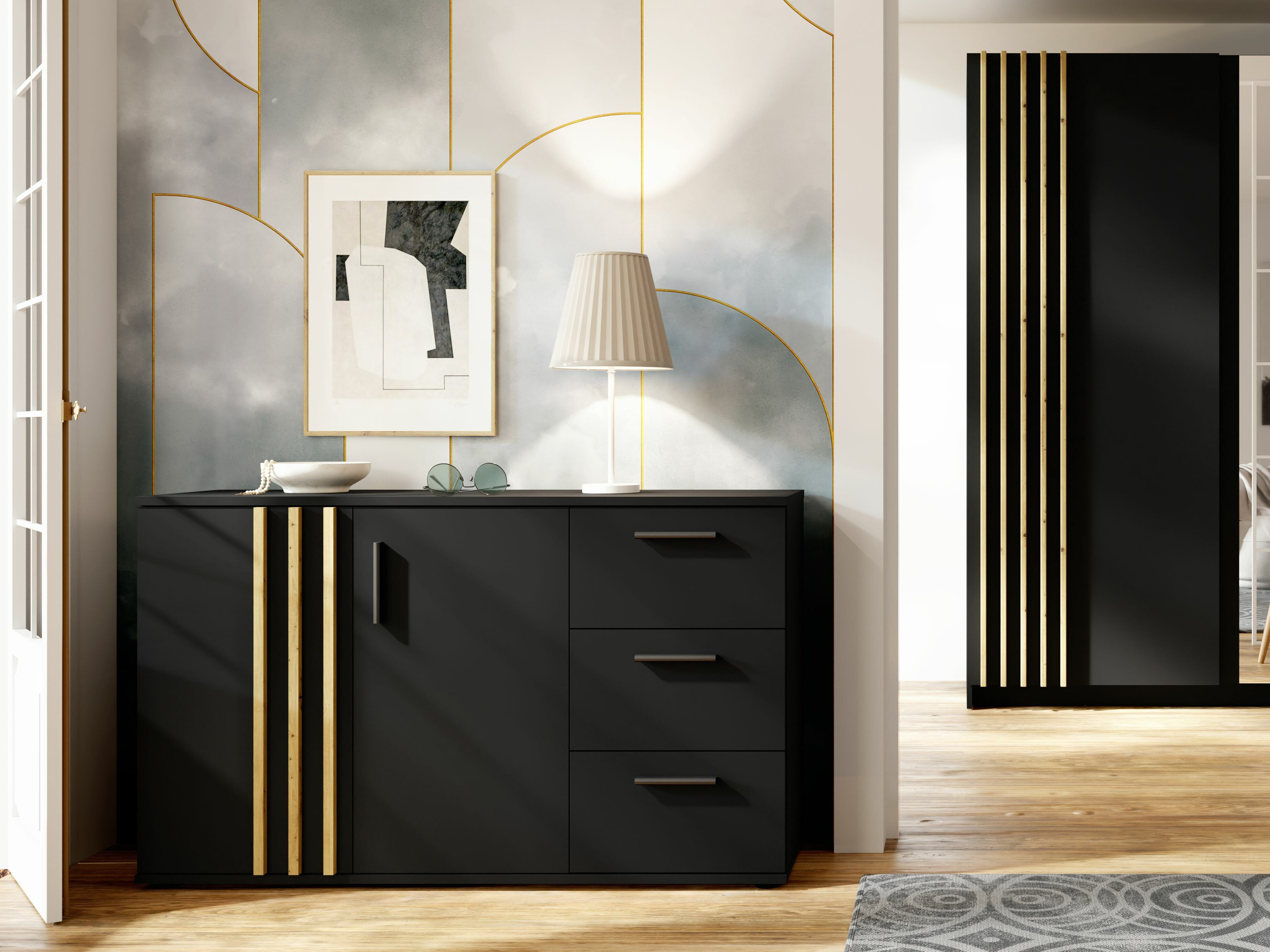 Komód Baytown 160 (Fekete + Artisan tölgy)