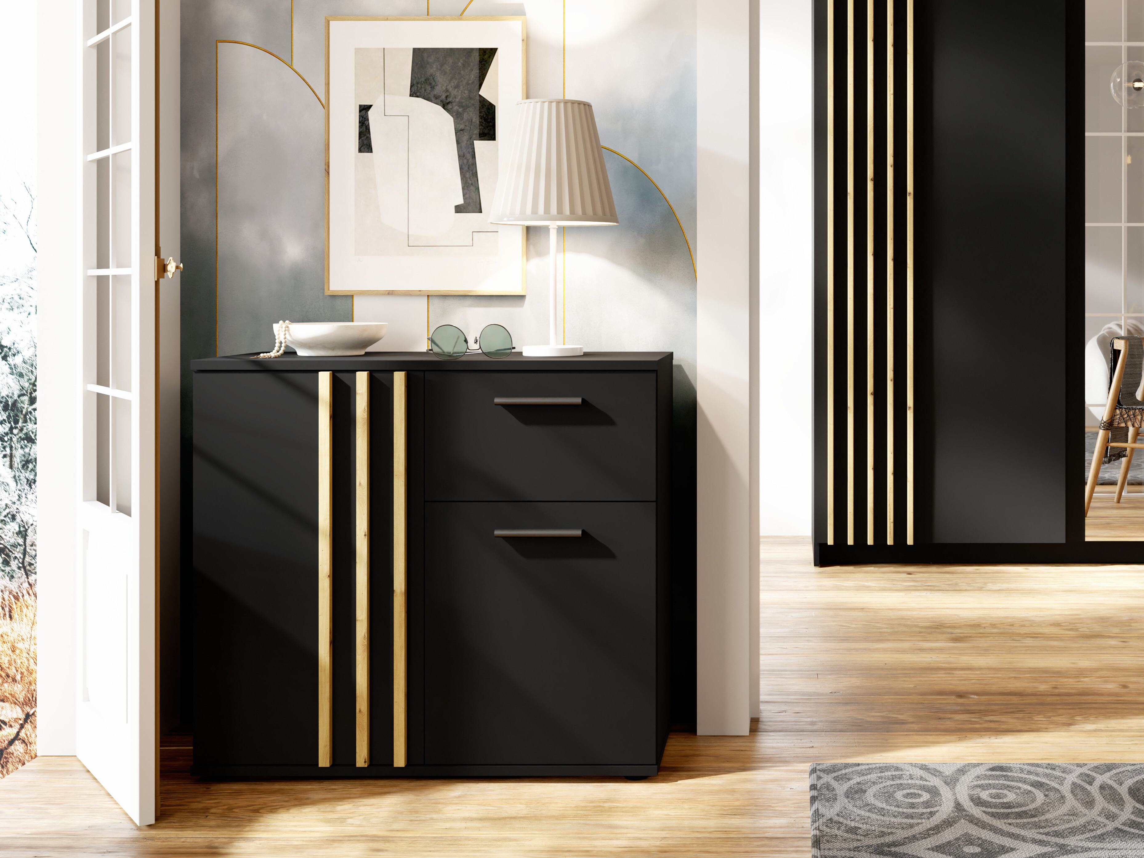 Komód Baytown 161 (Fekete + Artisan tölgy)