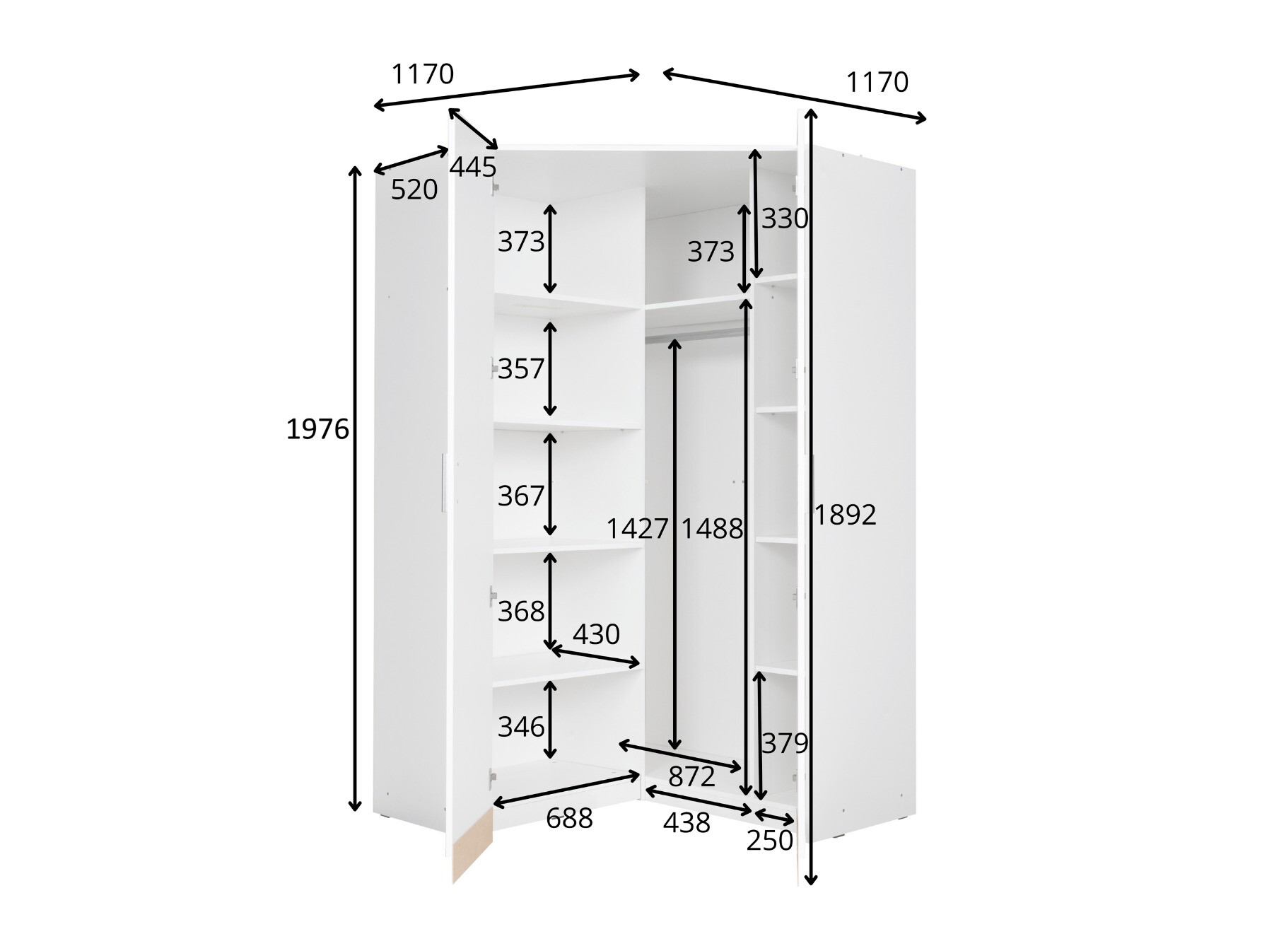 Sarokszekrény Fioliva 104 (Fehér + Fényes fehér)