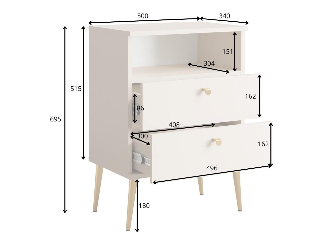 Éjjeliszekrény Baytown 184 (Fehér)