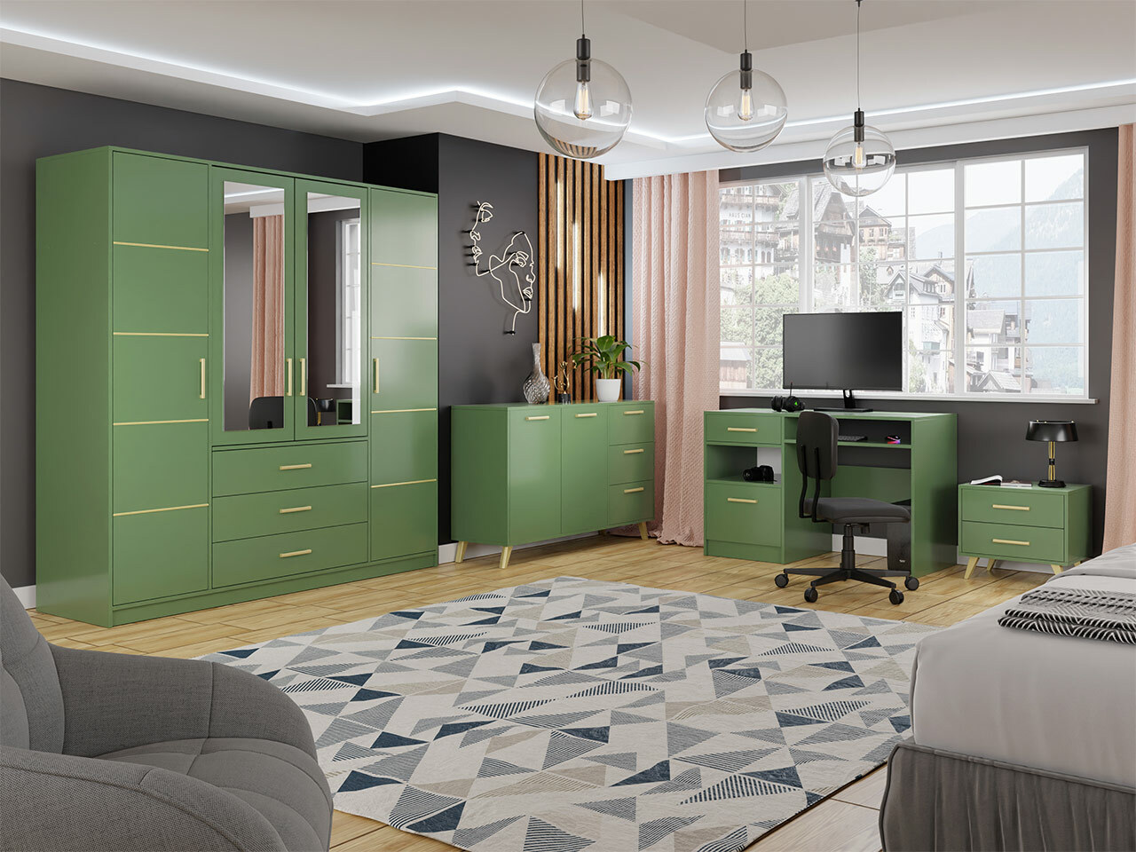 Íróasztal Delbalo 102 (Zöld + Aranysárga)