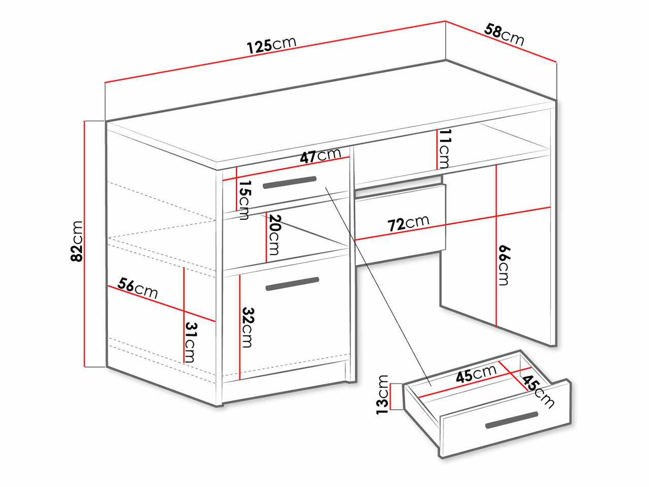 Íróasztal Dortivu 158 (Fehér)
