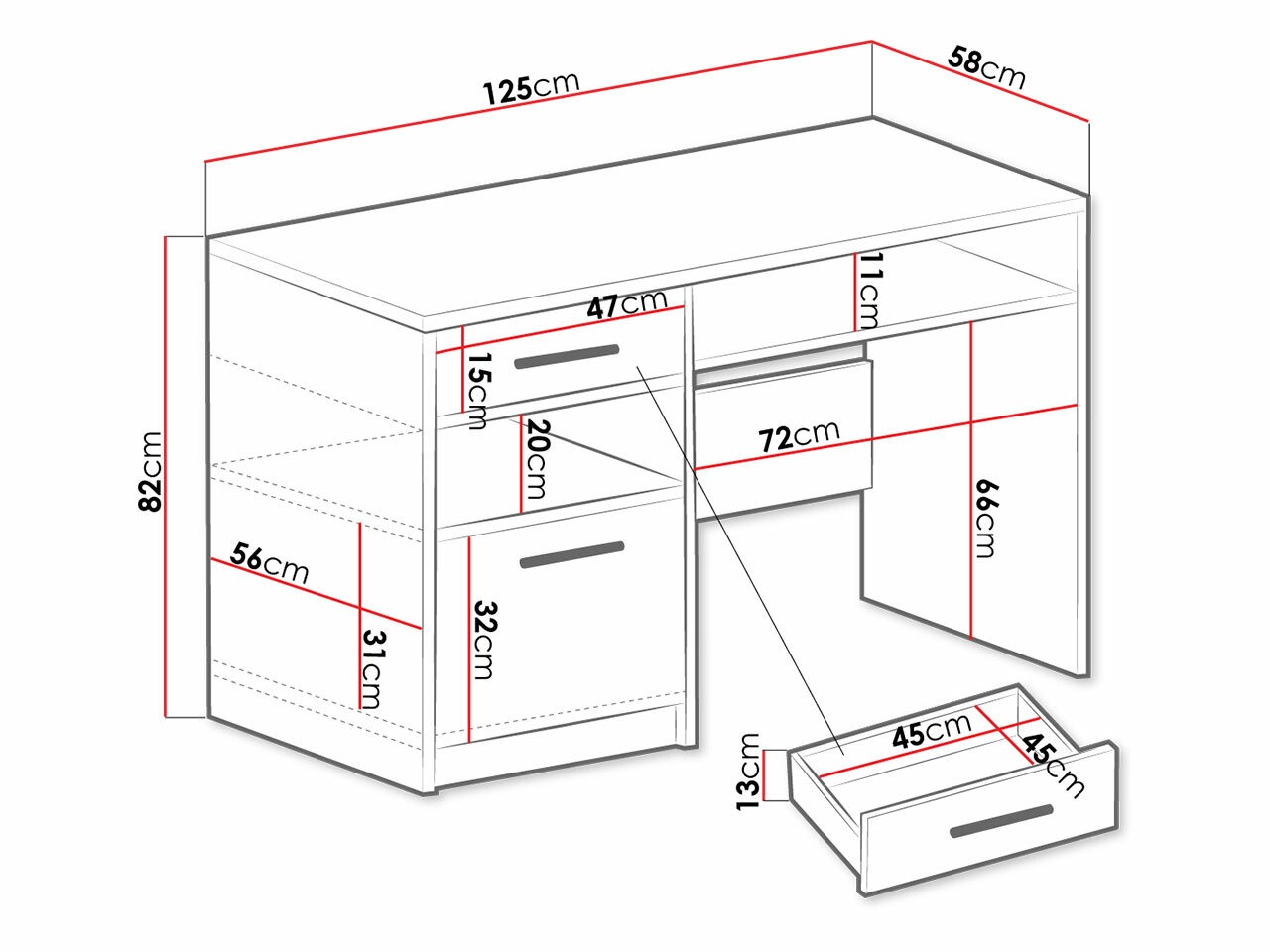 Íróasztal Dortivu (Grafit)