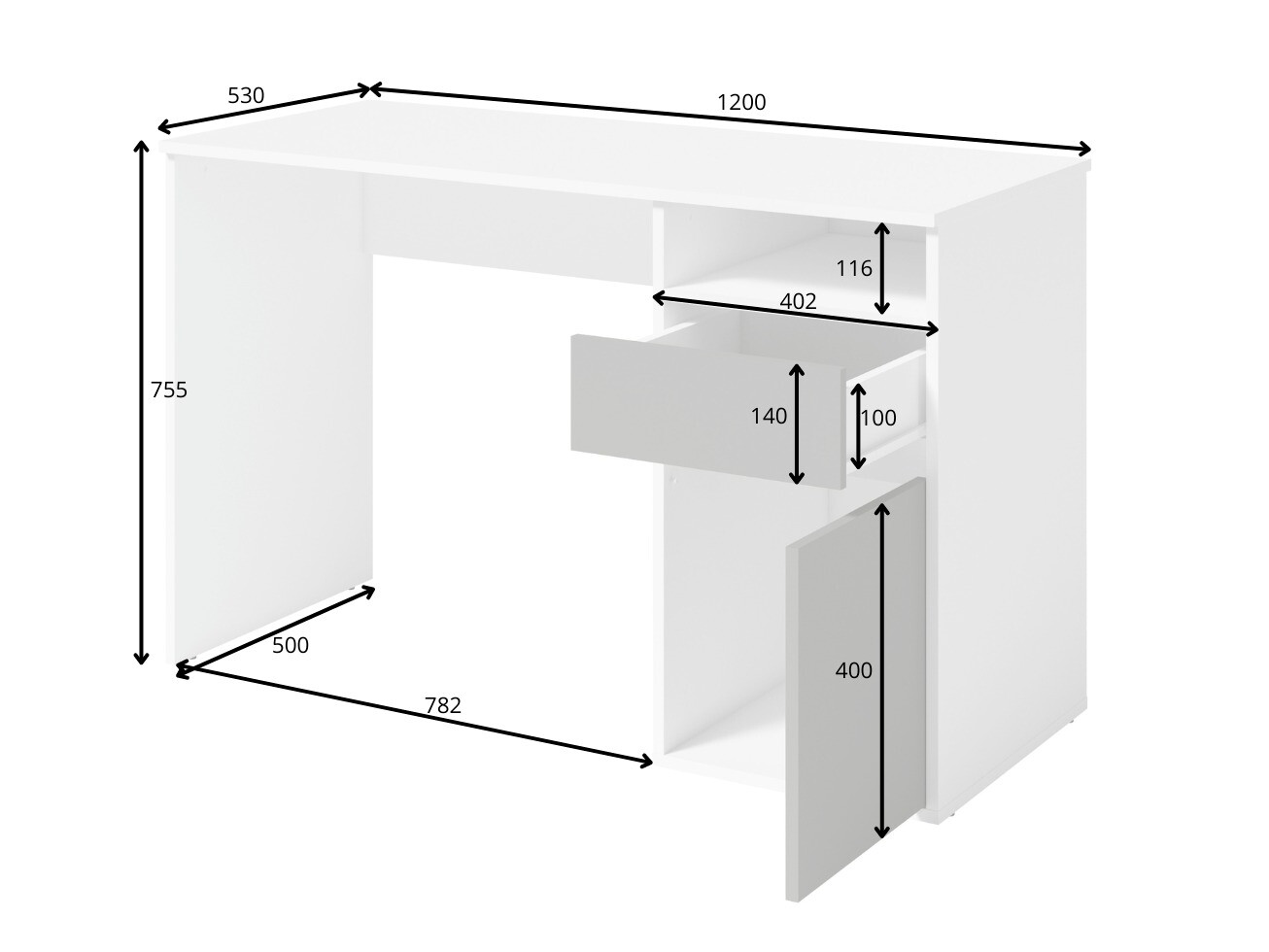 Íróasztal Baytown 190 (Fehér + Sonoma tölgy)